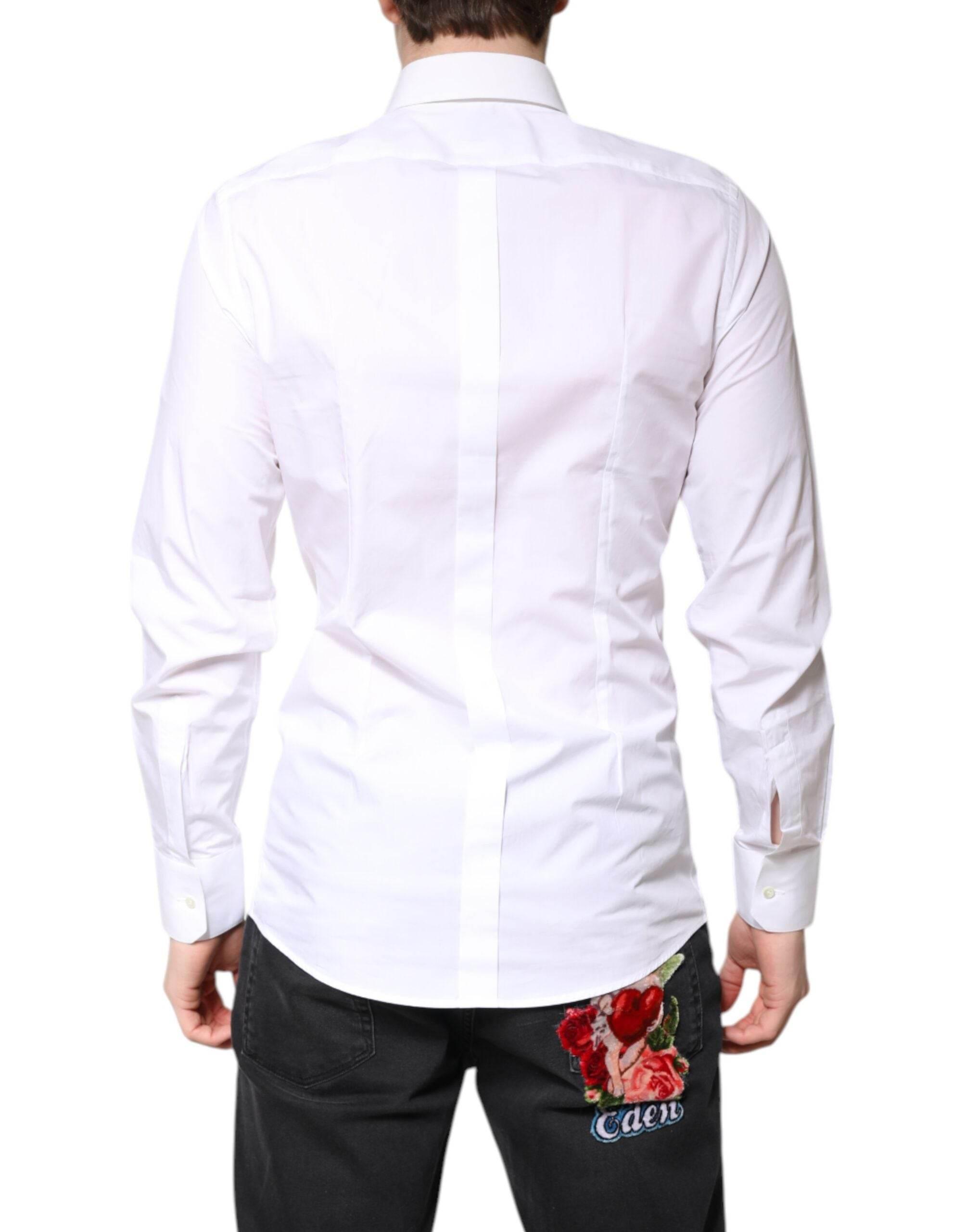 Dolce & Gabbana White Cotton GOLD Dress Formal Collared Shirt - Hilstor