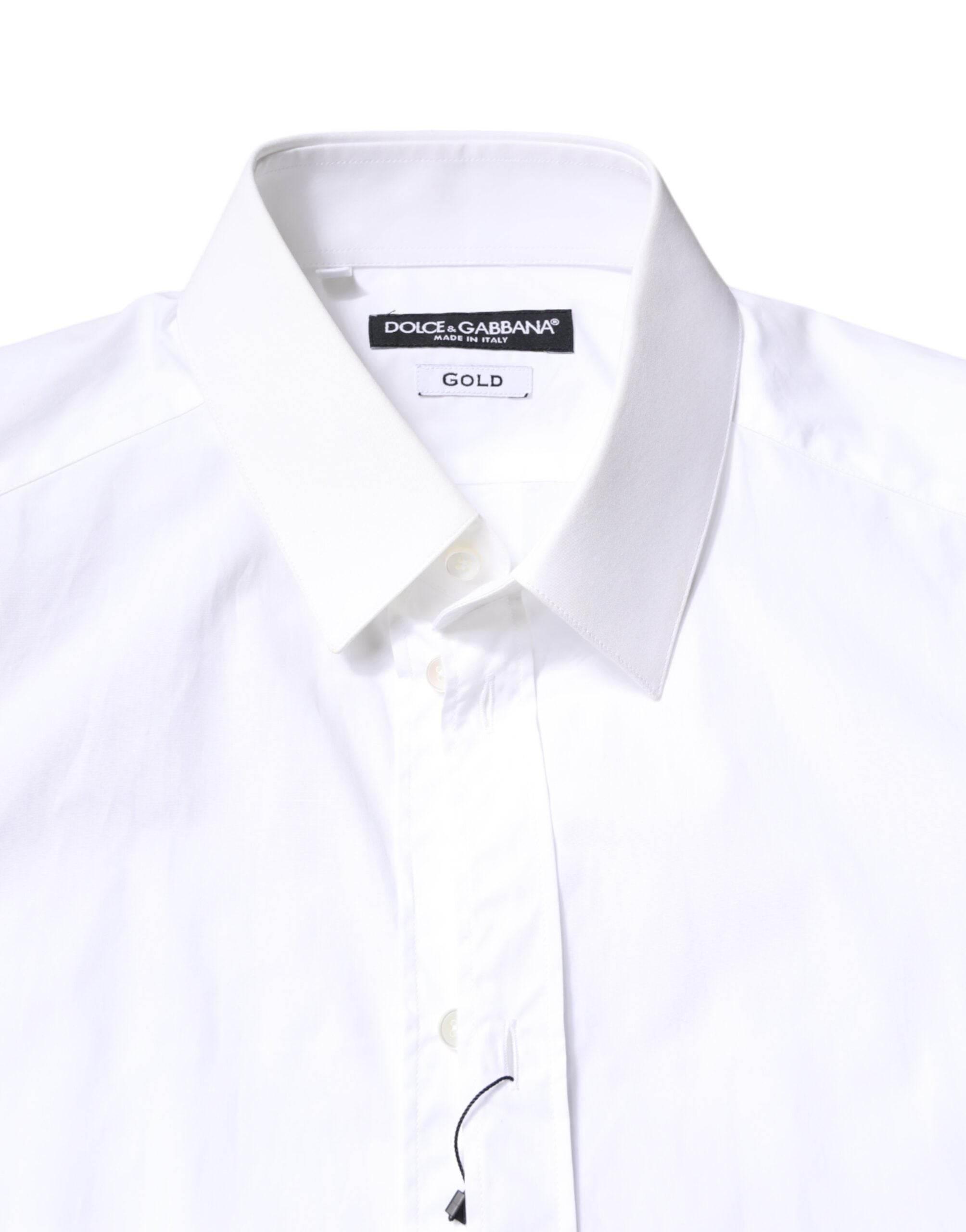 Dolce & Gabbana White Cotton GOLD Dress Formal Collared Shirt - Hilstor