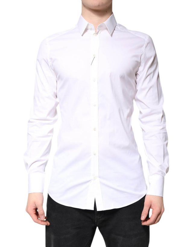 Dolce & Gabbana White Cotton GOLD Dress Formal Collared Shirt - Hilstor