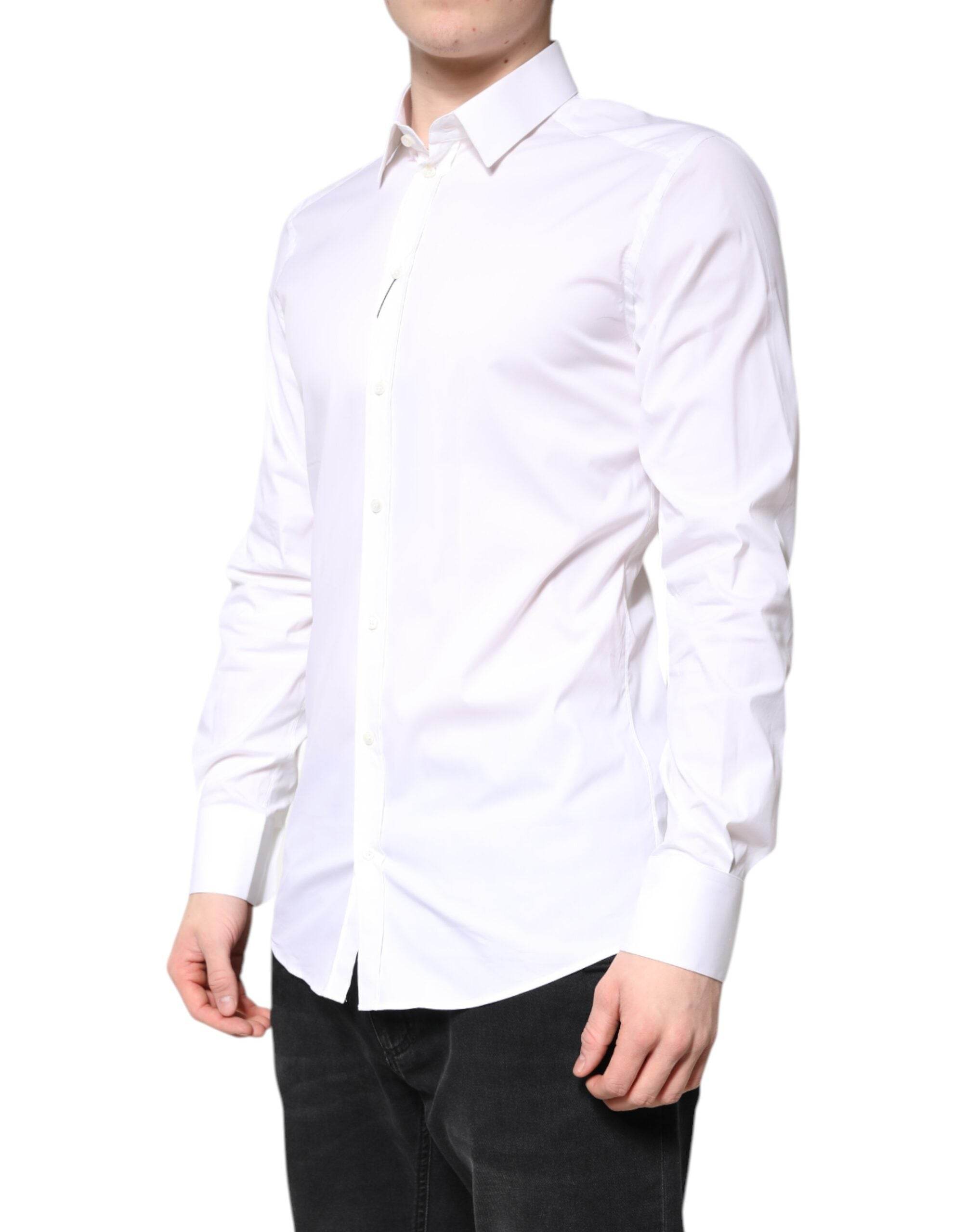 Dolce & Gabbana White Cotton GOLD Dress Formal Collared Shirt - Hilstor