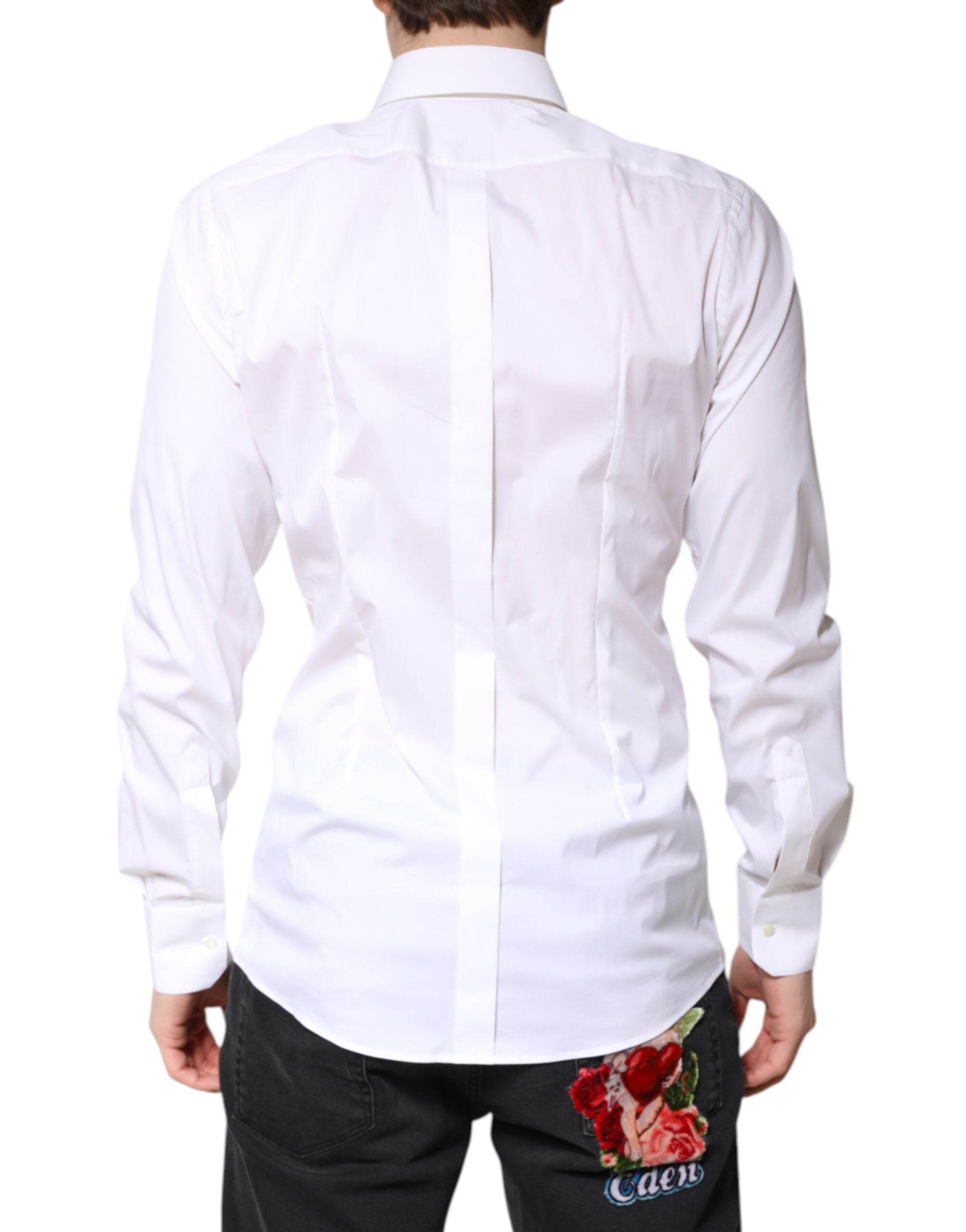 Dolce & Gabbana White Cotton GOLD Dress Formal Collared Shirt - Hilstor