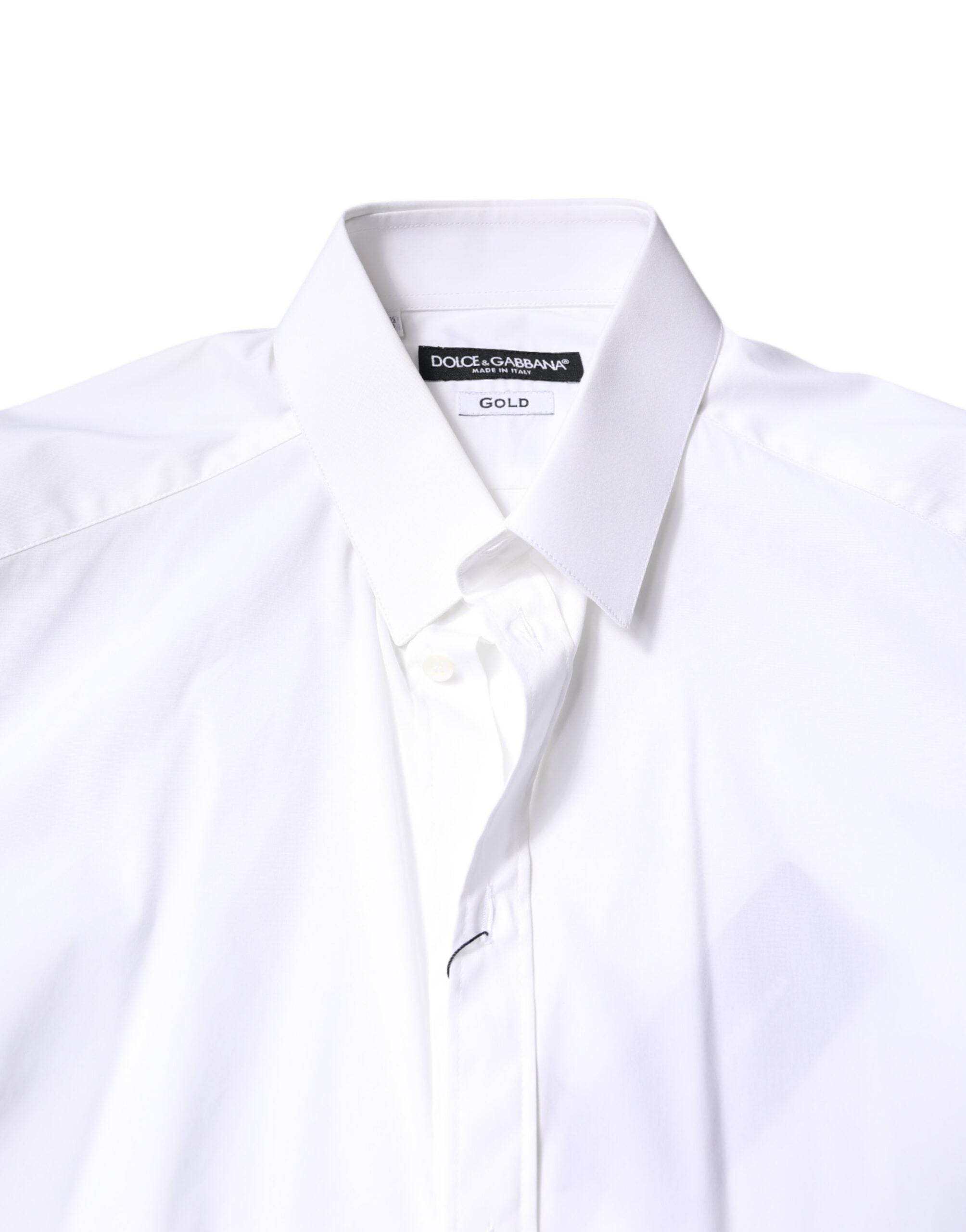 Dolce & Gabbana White Cotton GOLD Dress Formal Collared Shirt - Hilstor