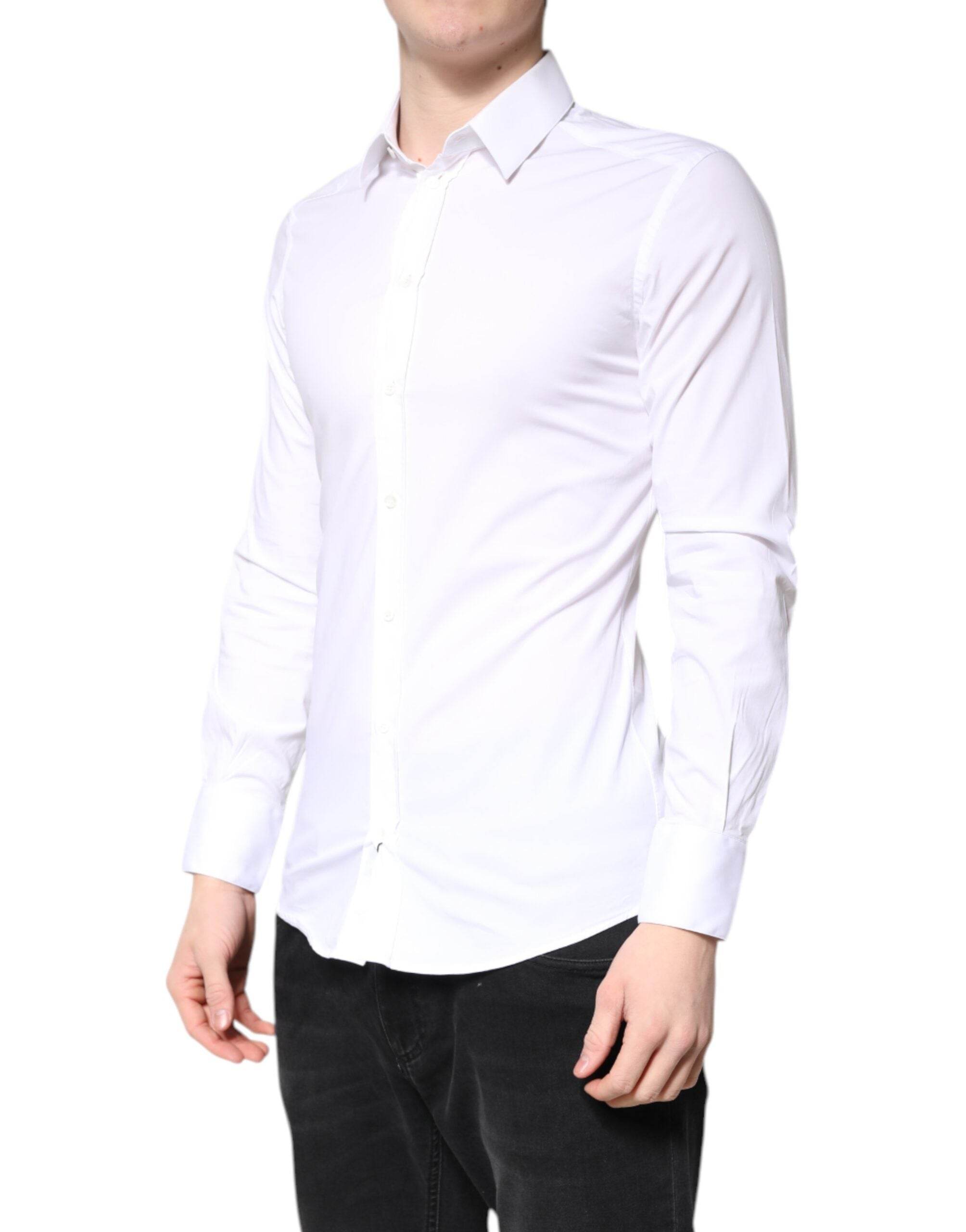 Dolce & Gabbana White Cotton GOLD Dress Formal Collared Shirt - Hilstor