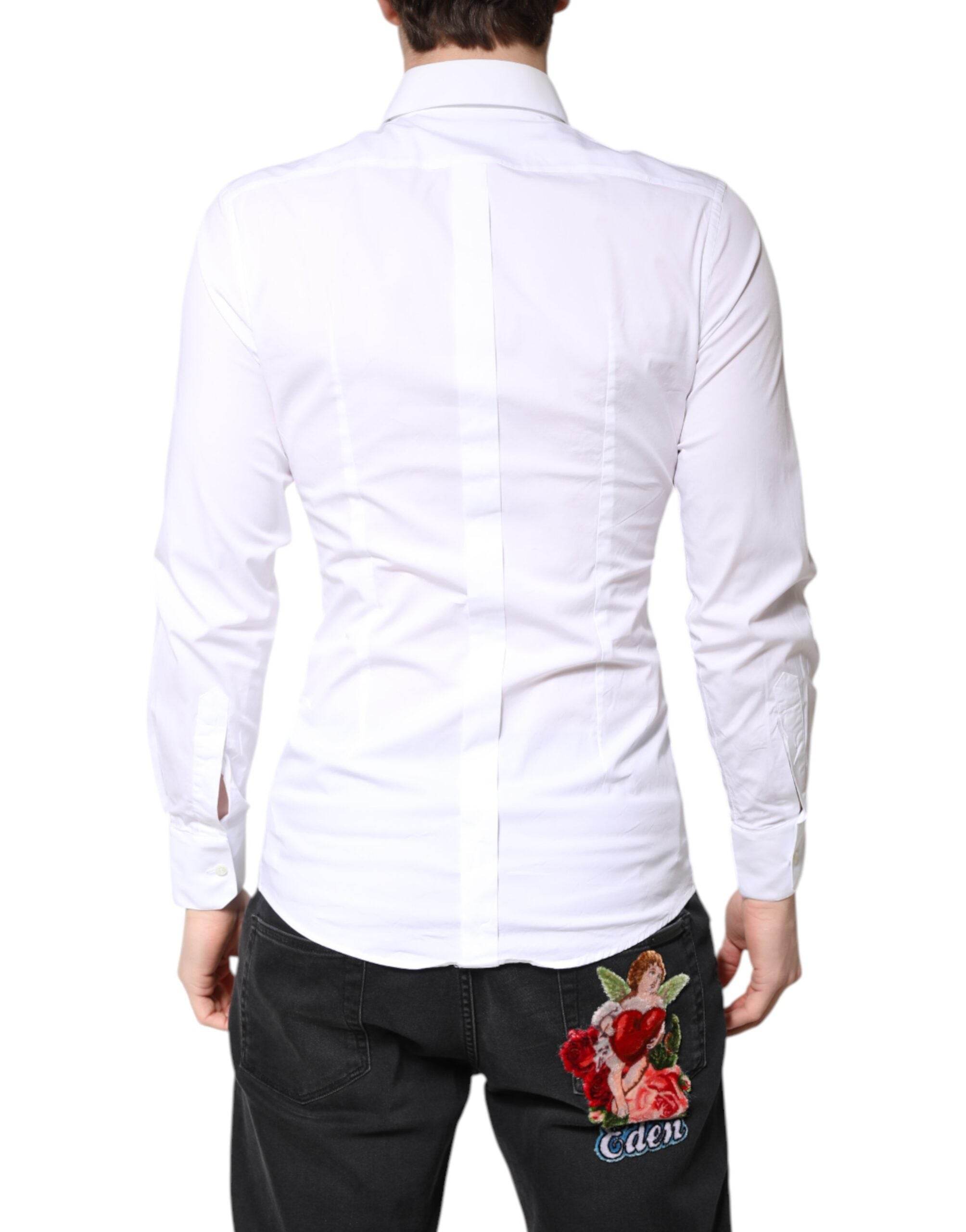 Dolce & Gabbana White Cotton GOLD Dress Formal Collared Shirt - Hilstor