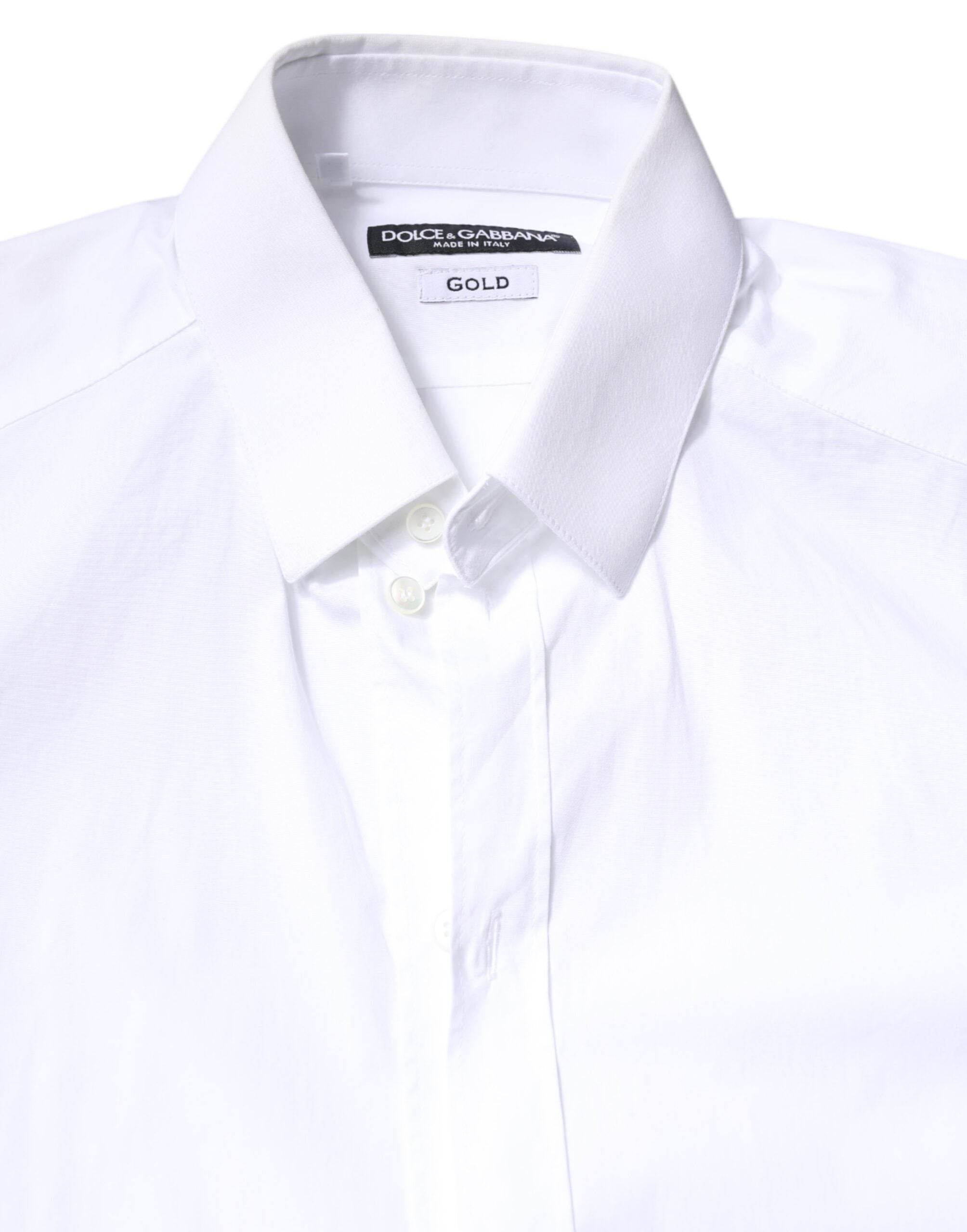 Dolce & Gabbana White Cotton GOLD Dress Formal Collared Shirt - Hilstor