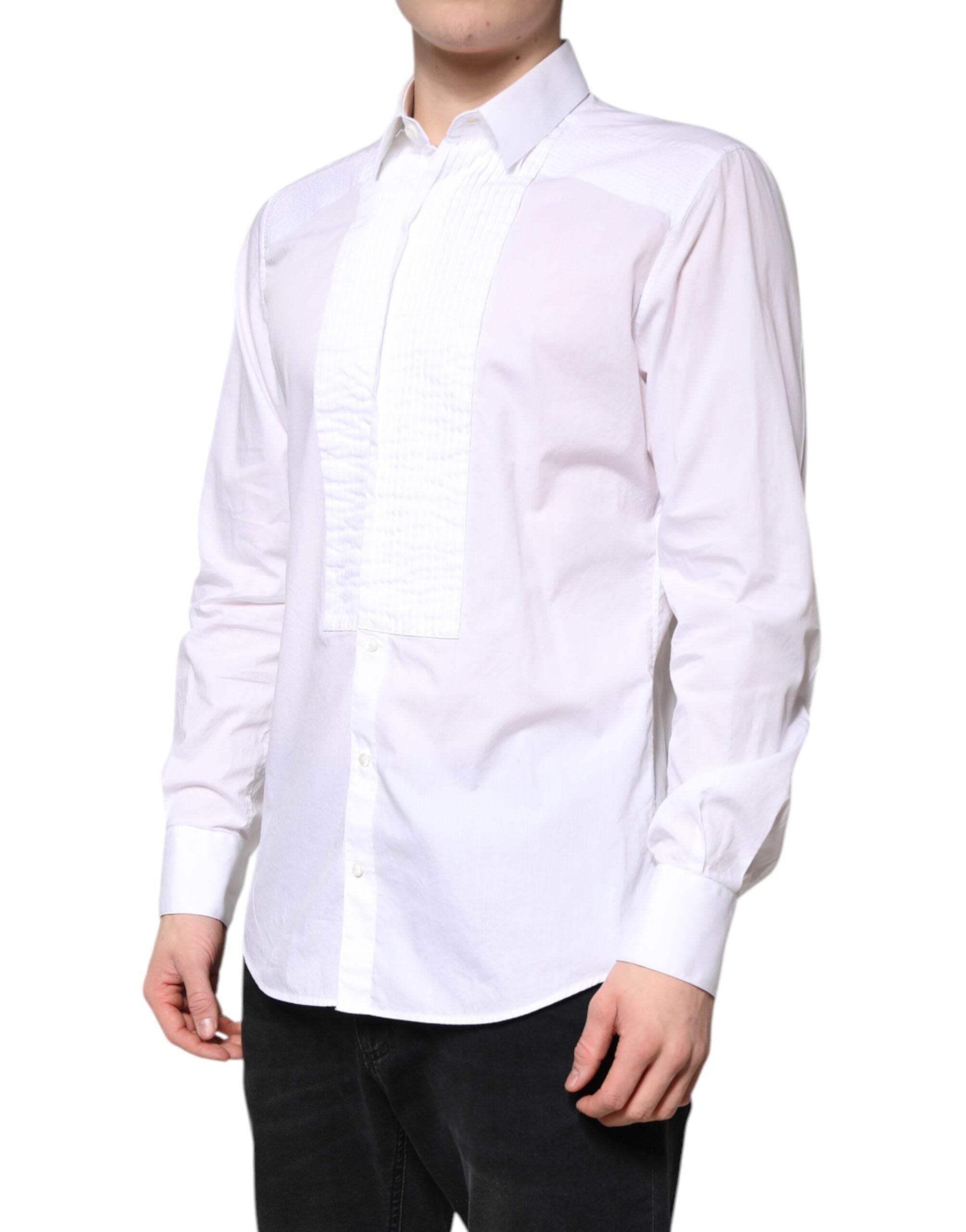 Dolce & Gabbana White GOLD Cotton Poplin Bib Men Dress Shirt - Hilstor