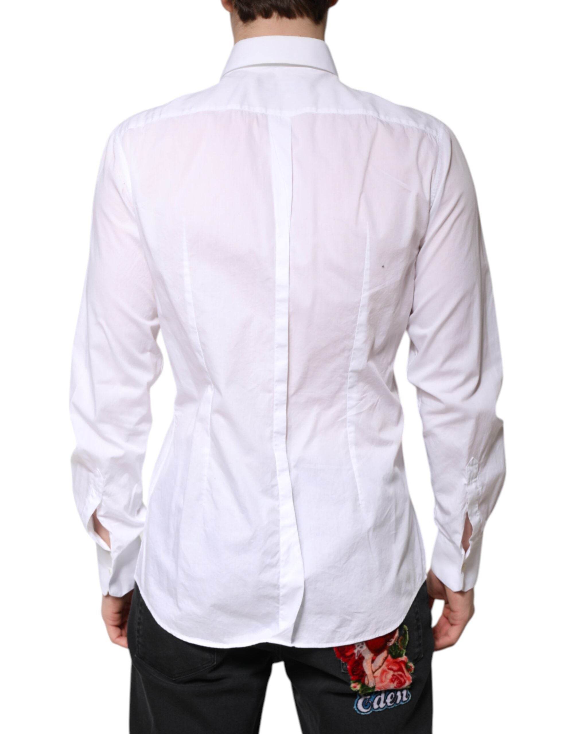 Dolce & Gabbana White GOLD Cotton Poplin Bib Men Dress Shirt - Hilstor