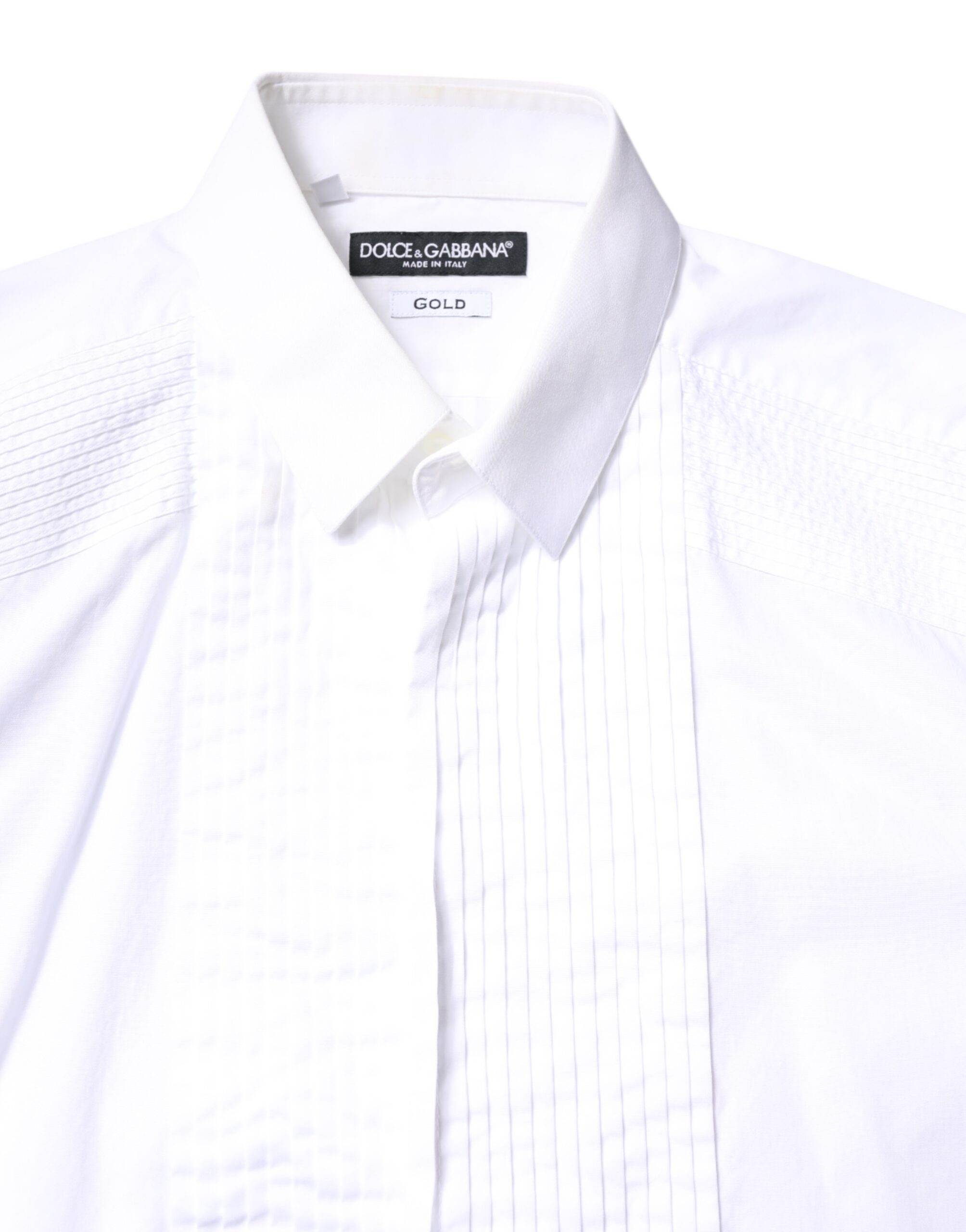 Dolce & Gabbana White GOLD Cotton Poplin Bib Men Dress Shirt - Hilstor