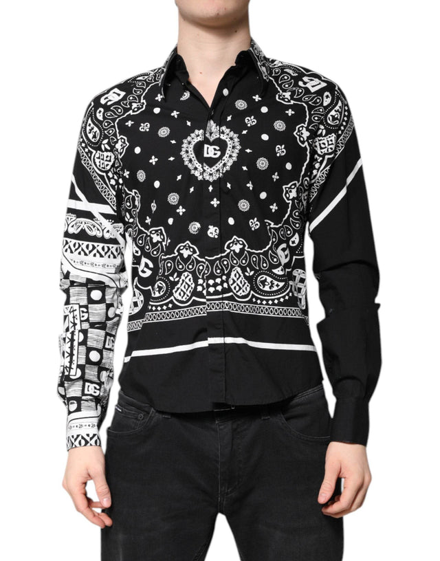 Dolce & Gabbana Black White Bandana MARTINI Casual Shirt - Hilstor