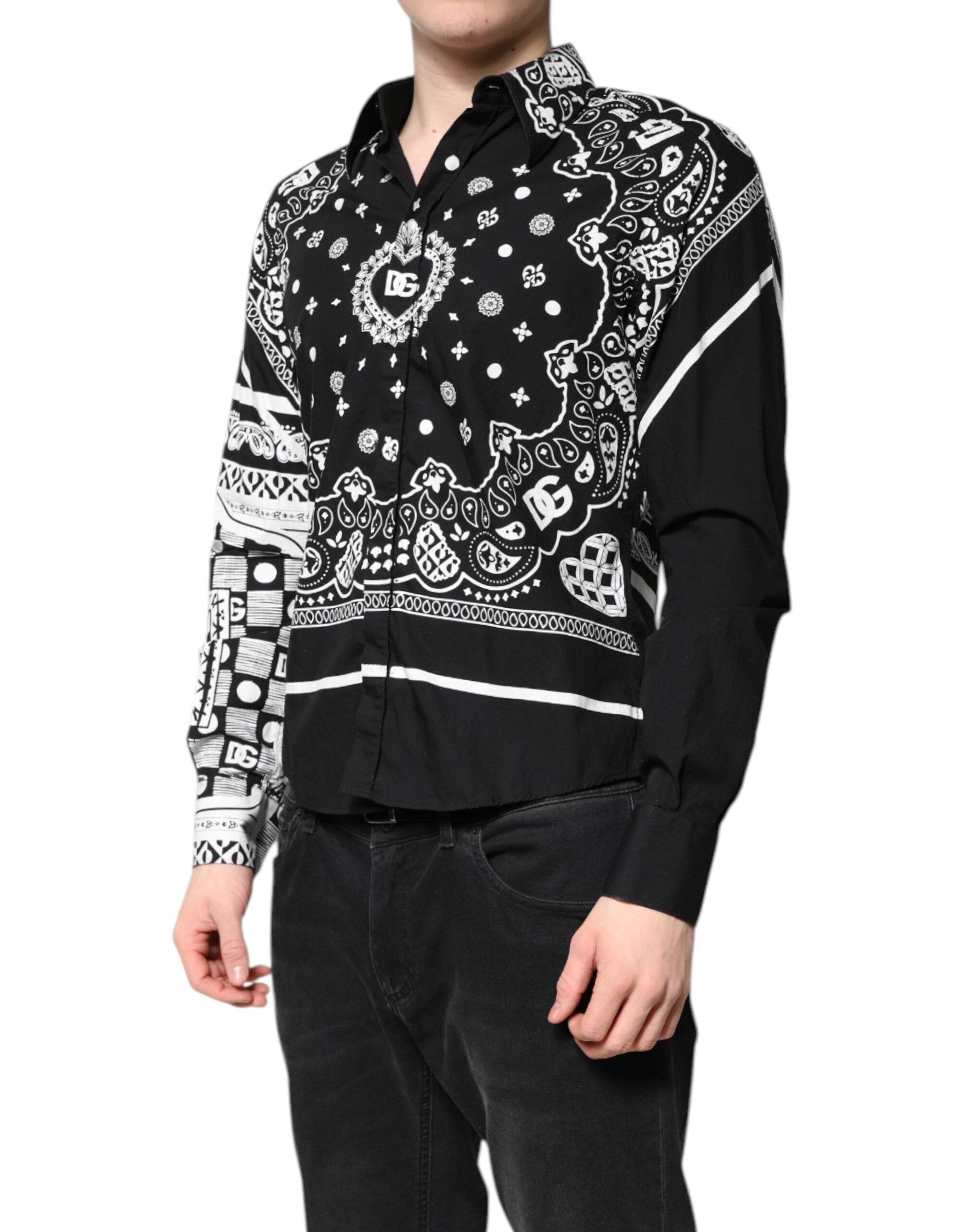 Dolce & Gabbana Black White Bandana MARTINI Casual Shirt - Hilstor