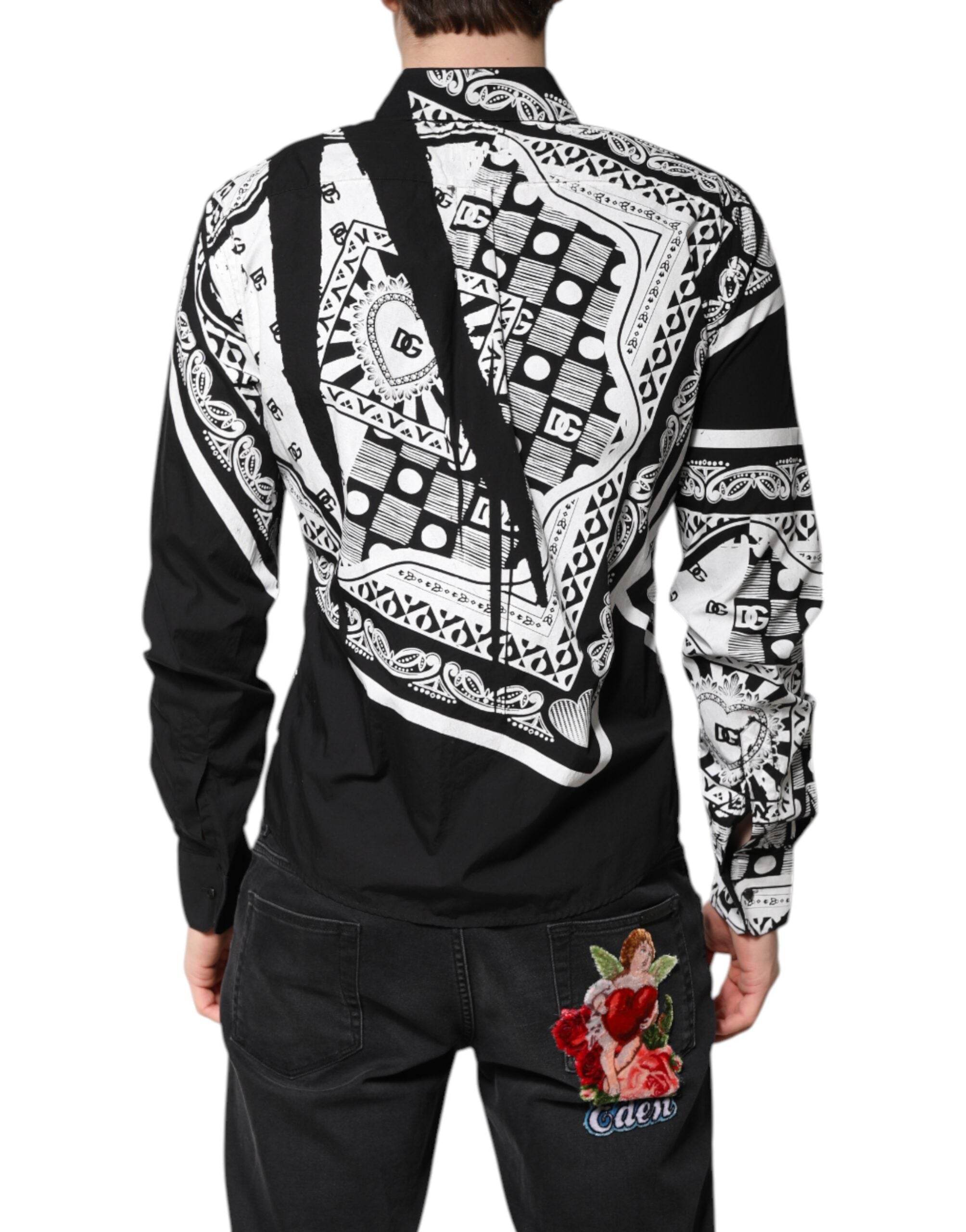 Dolce & Gabbana Black White Bandana MARTINI Casual Shirt - Hilstor