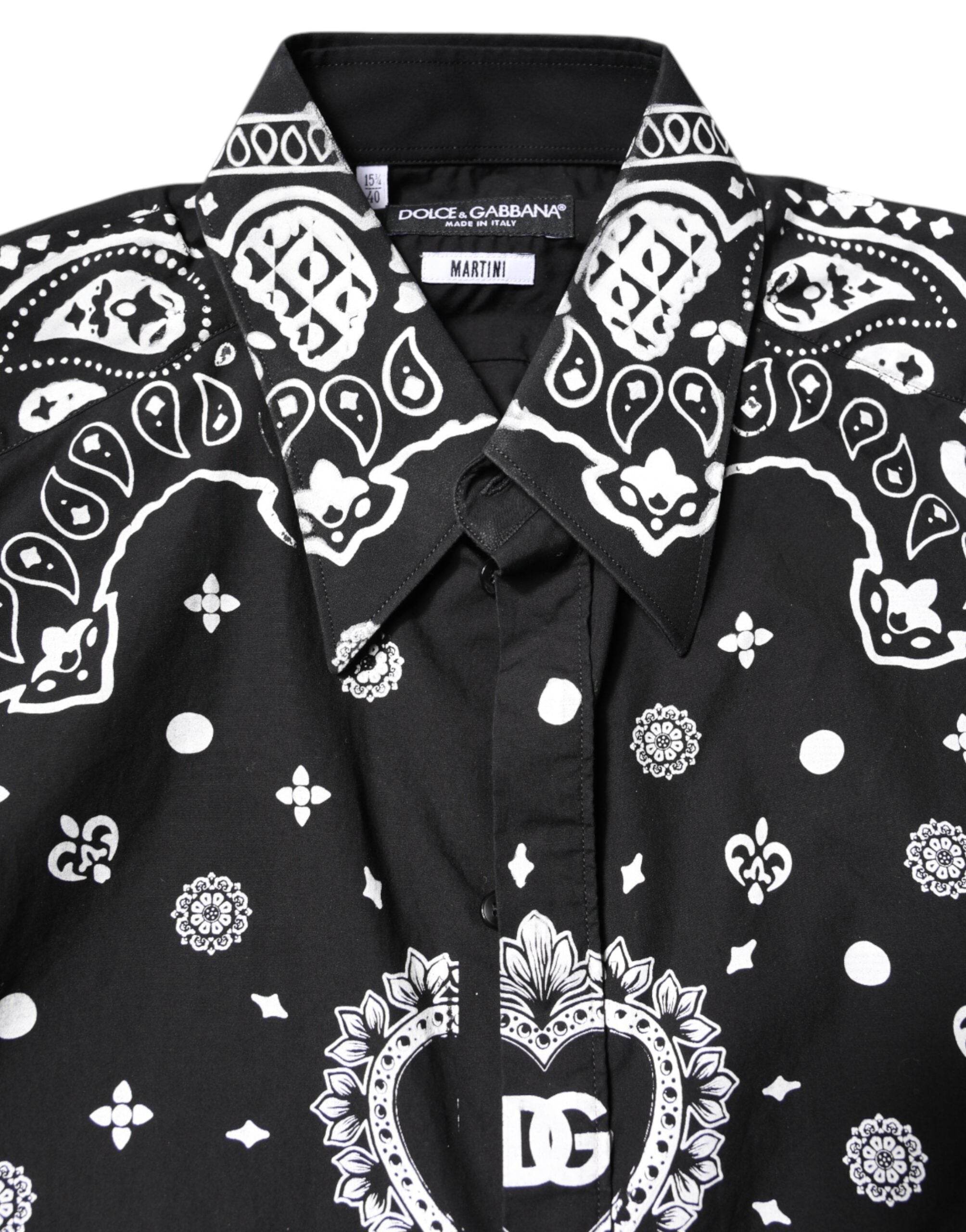 Dolce & Gabbana Black White Bandana MARTINI Casual Shirt - Hilstor