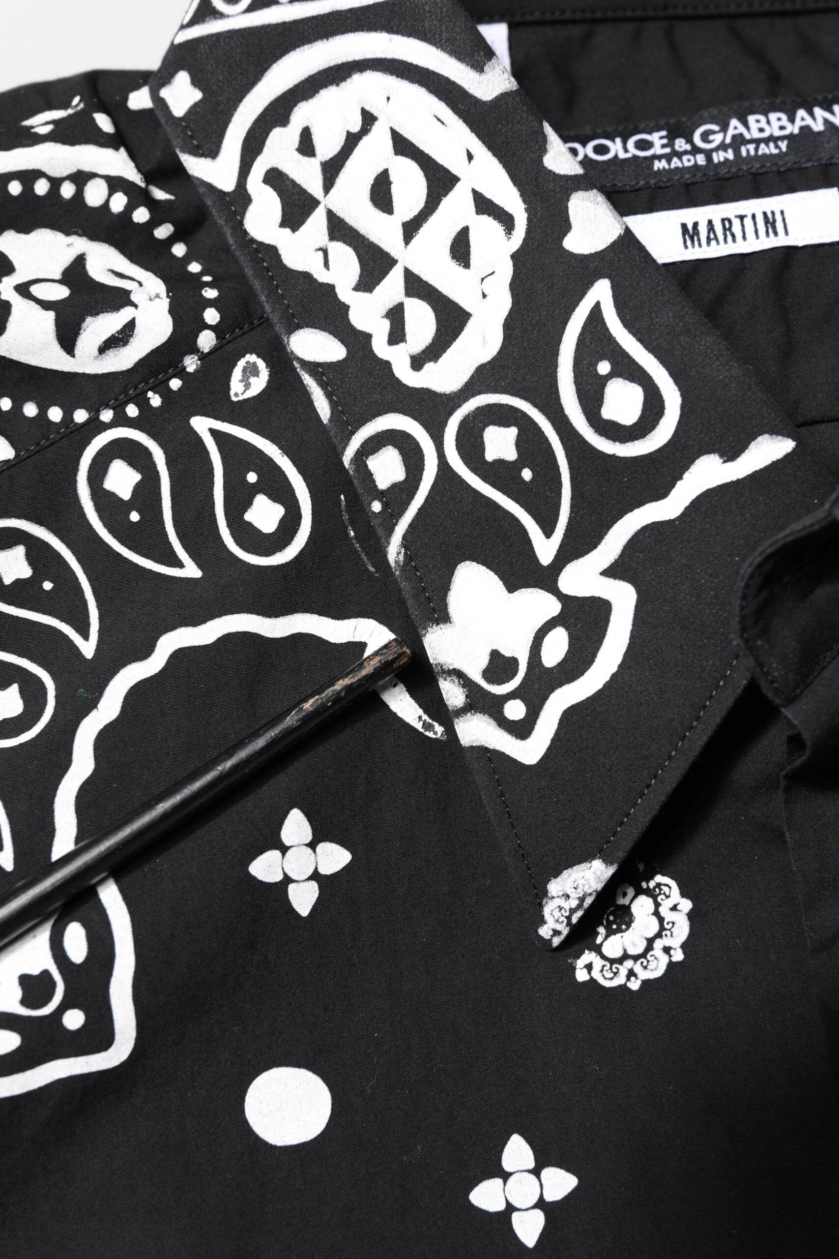 Dolce & Gabbana Black White Bandana MARTINI Casual Shirt - Hilstor