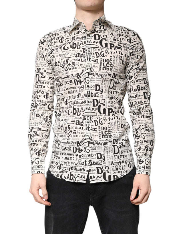 Dolce & Gabbana White Black Logo MARTINI Men Casual Shirt - Hilstor