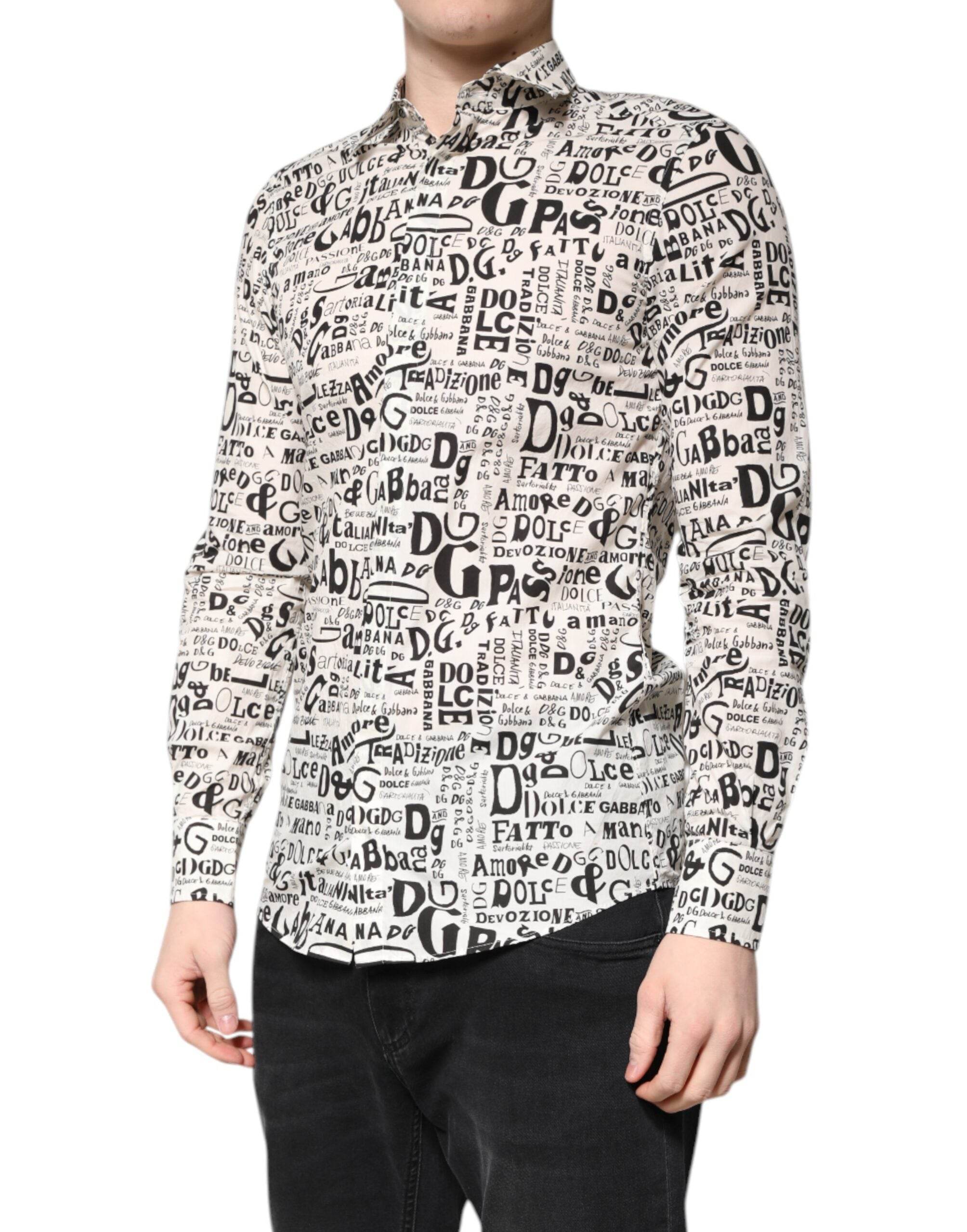 Dolce & Gabbana White Black Logo MARTINI Men Casual Shirt - Hilstor