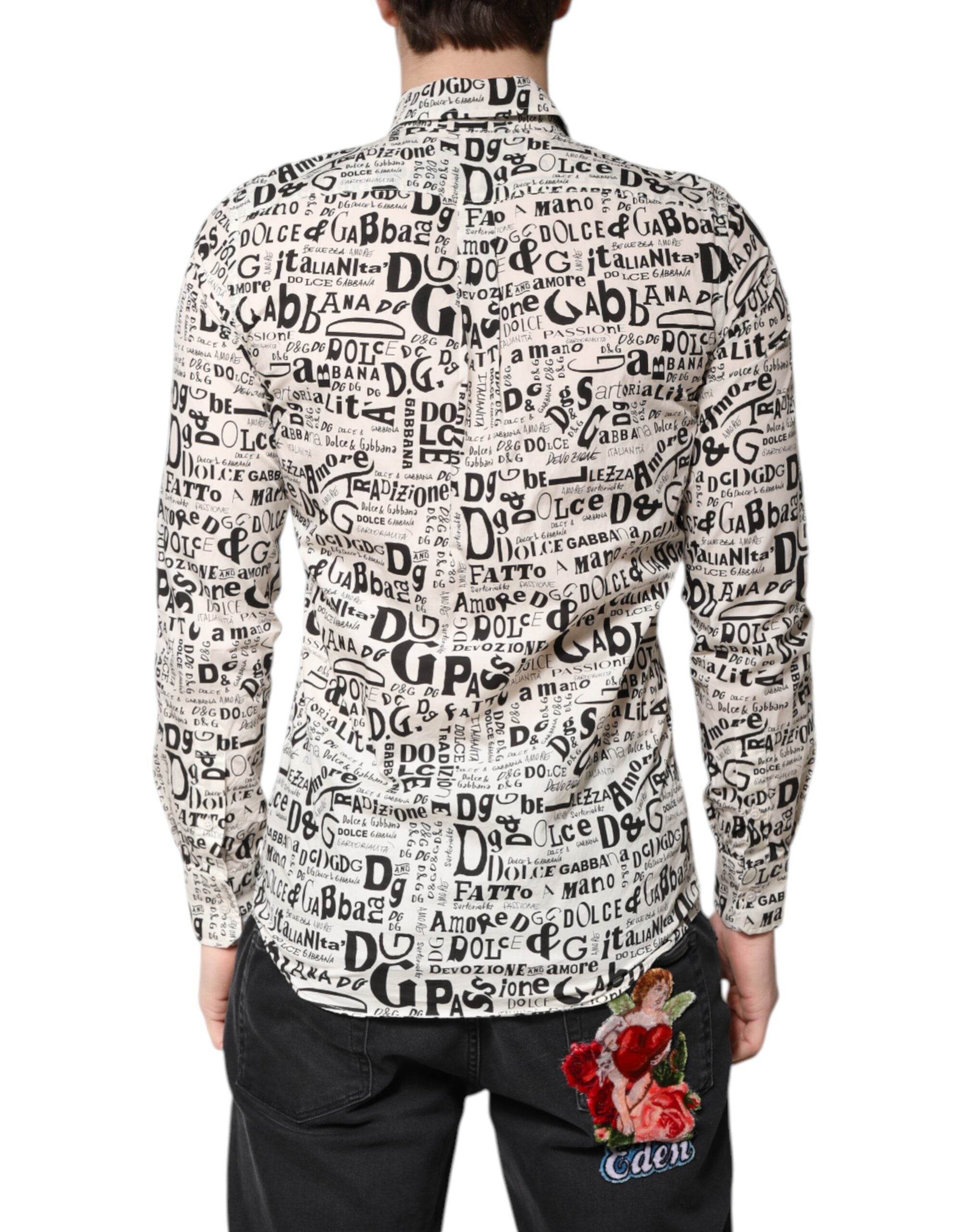 Dolce & Gabbana White Black Logo MARTINI Men Casual Shirt - Hilstor