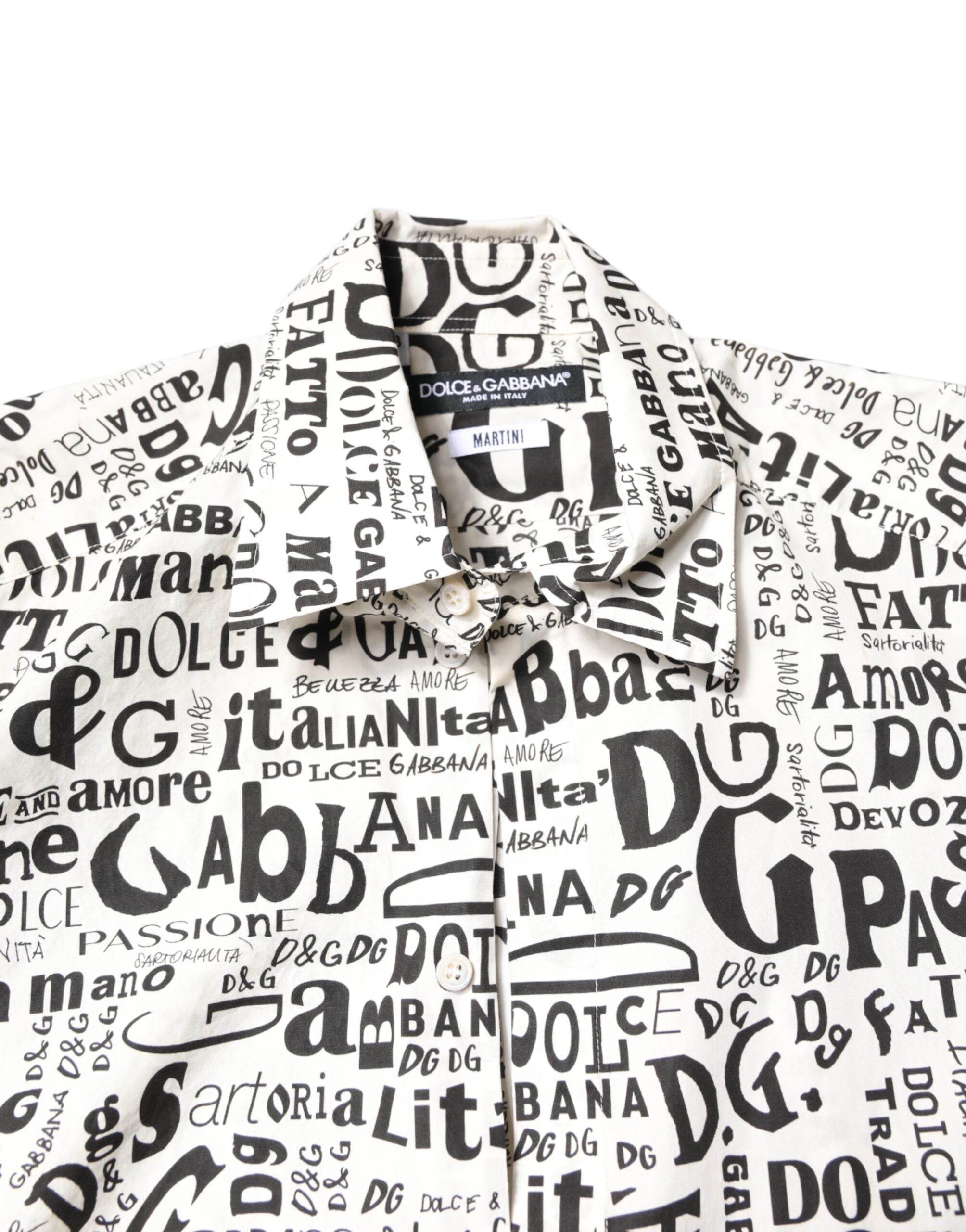 Dolce & Gabbana White Black Logo MARTINI Men Casual Shirt - Hilstor