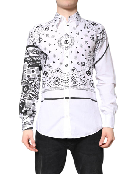 Dolce & Gabbana White Black Bandana MARTINI Men Dress Shirt