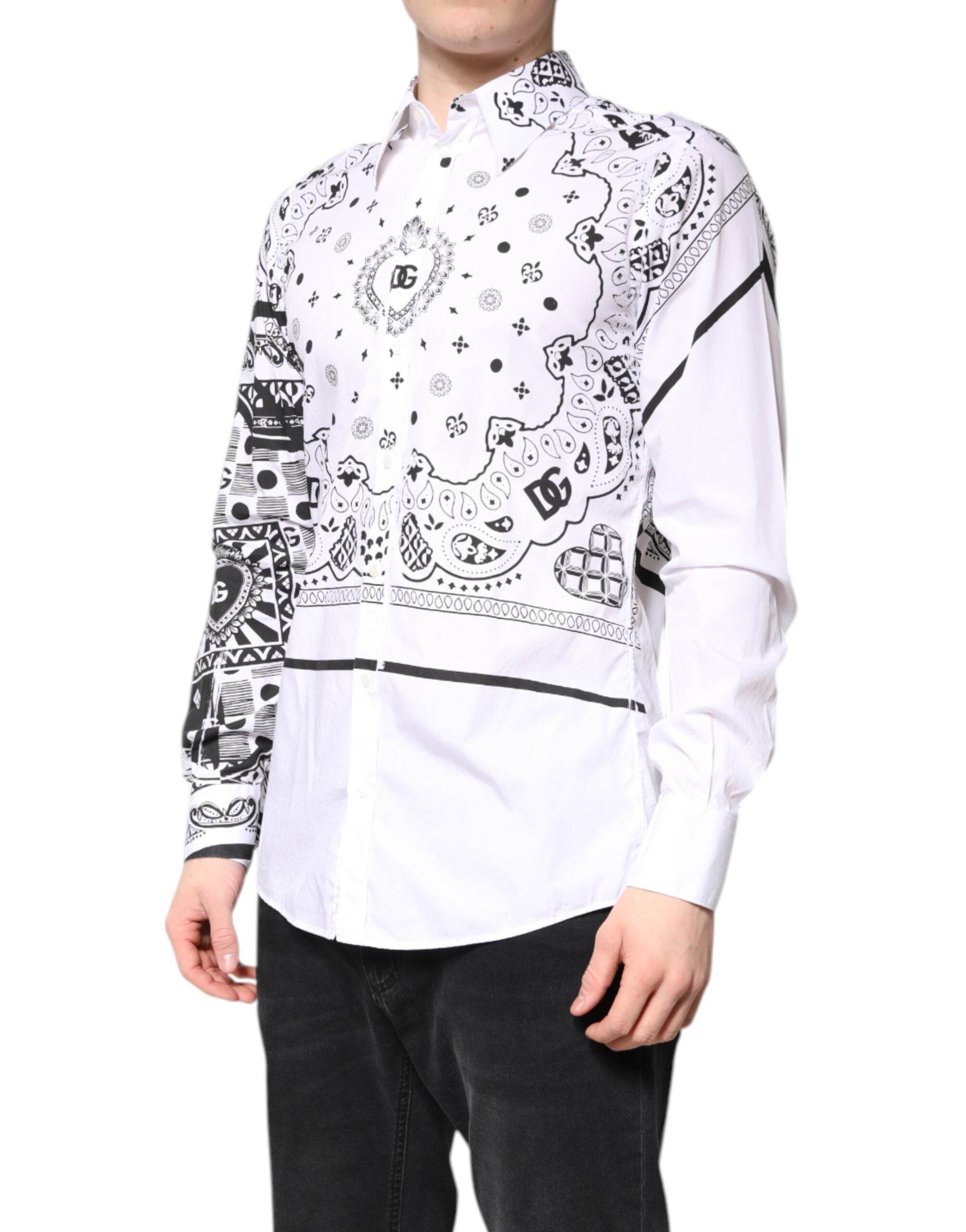 Dolce & Gabbana White Black Bandana MARTINI Men Dress Shirt - Hilstor