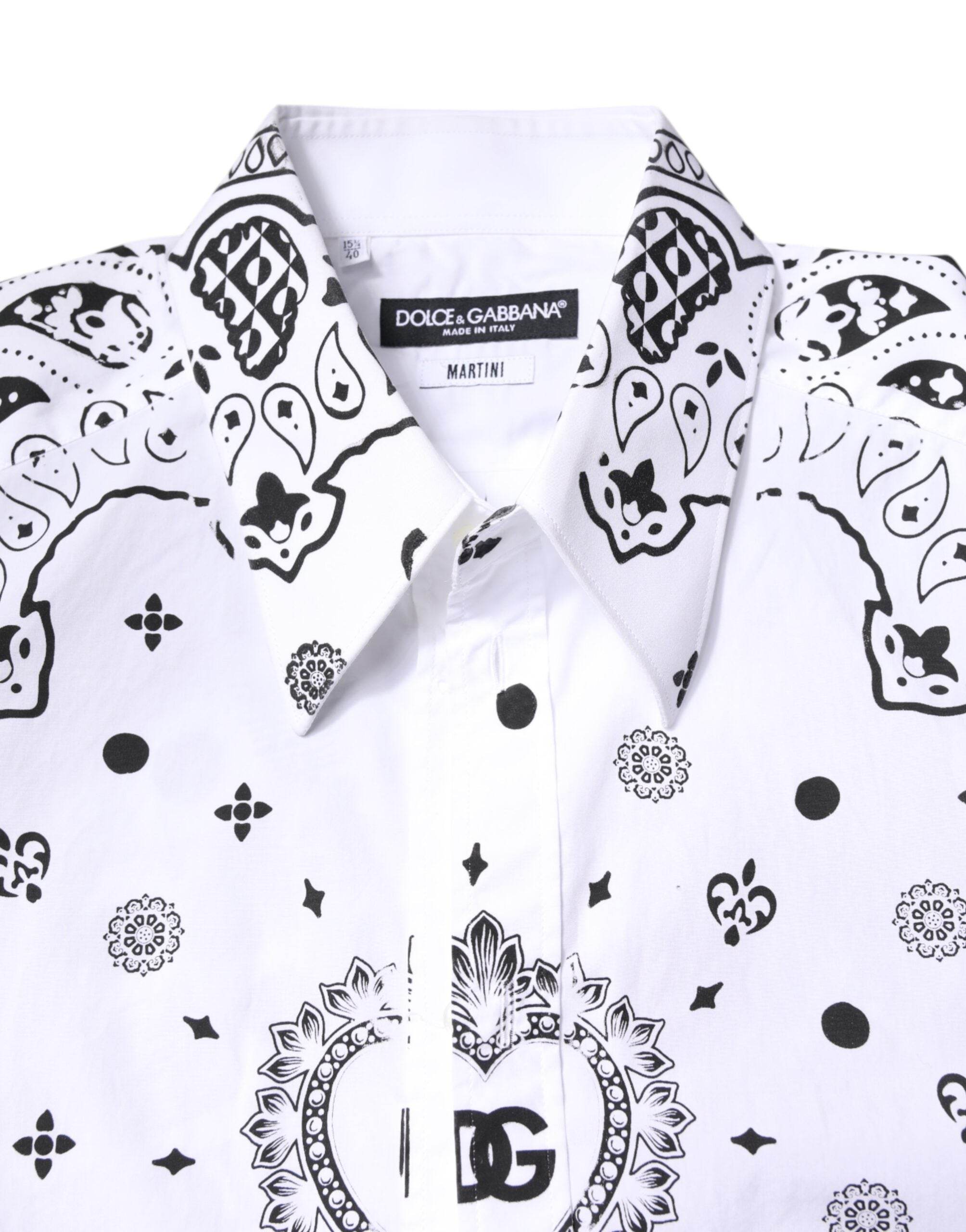 Dolce & Gabbana White Black Bandana MARTINI Men Dress Shirt - Hilstor