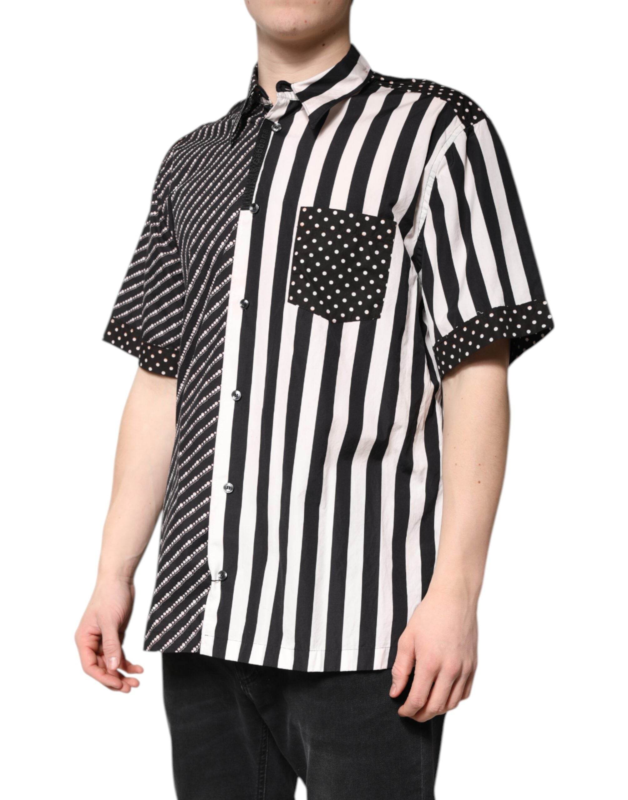 Dolce & Gabbana Black White Stripe Button Down Casual Shirt - Hilstor