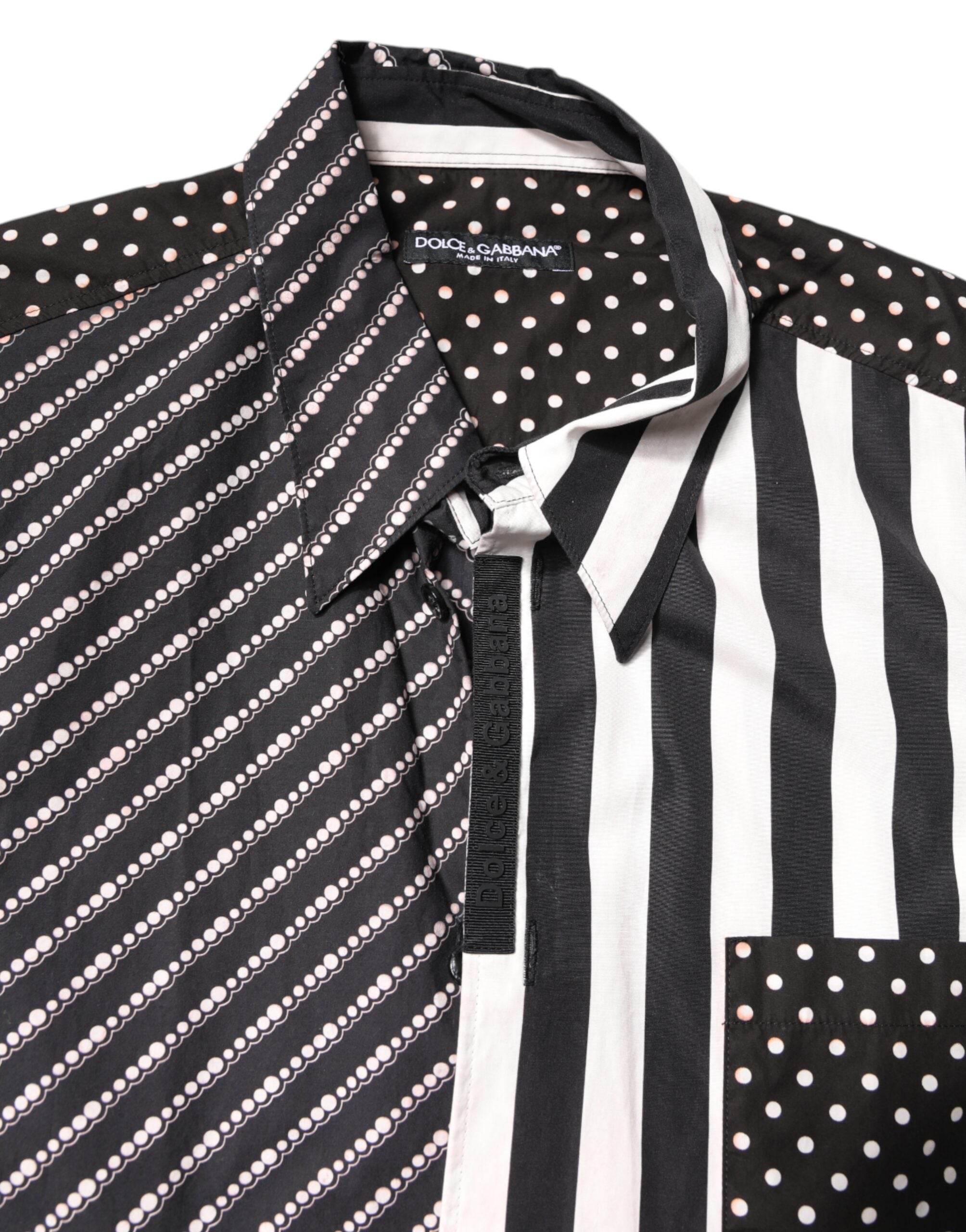 Dolce & Gabbana Black White Stripe Button Down Casual Shirt - Hilstor