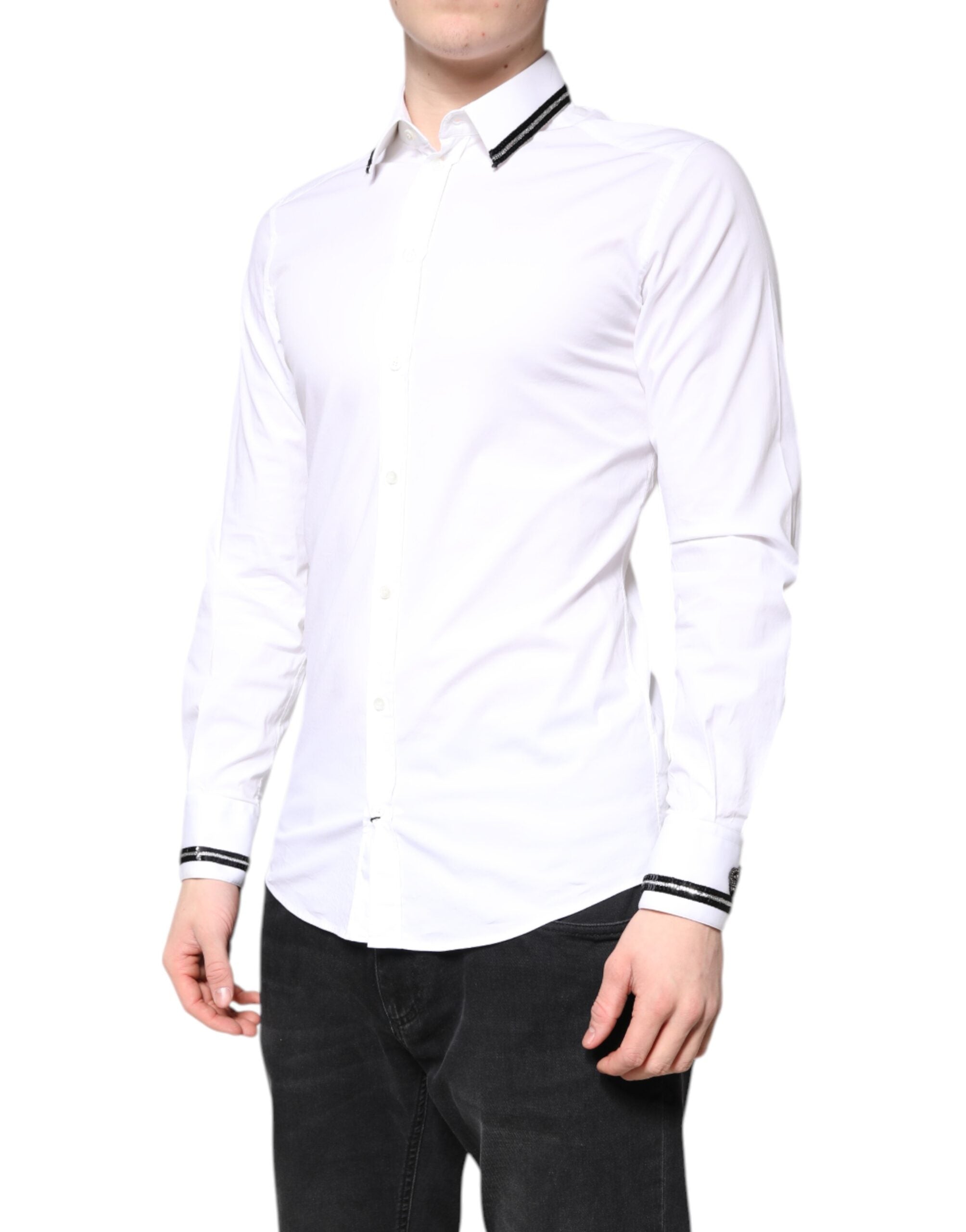 Dolce & Gabbana White Cotton GOLD Men Dress Formal Shirt