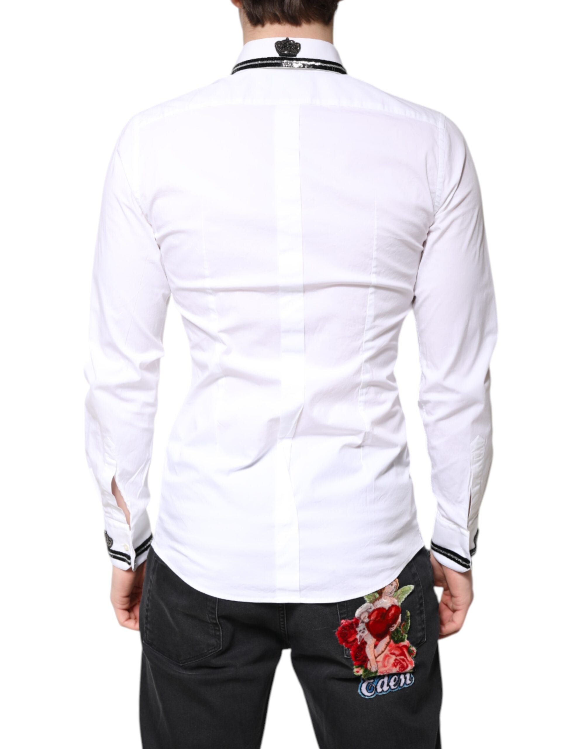 Dolce & Gabbana White Cotton GOLD Men Dress Formal Shirt