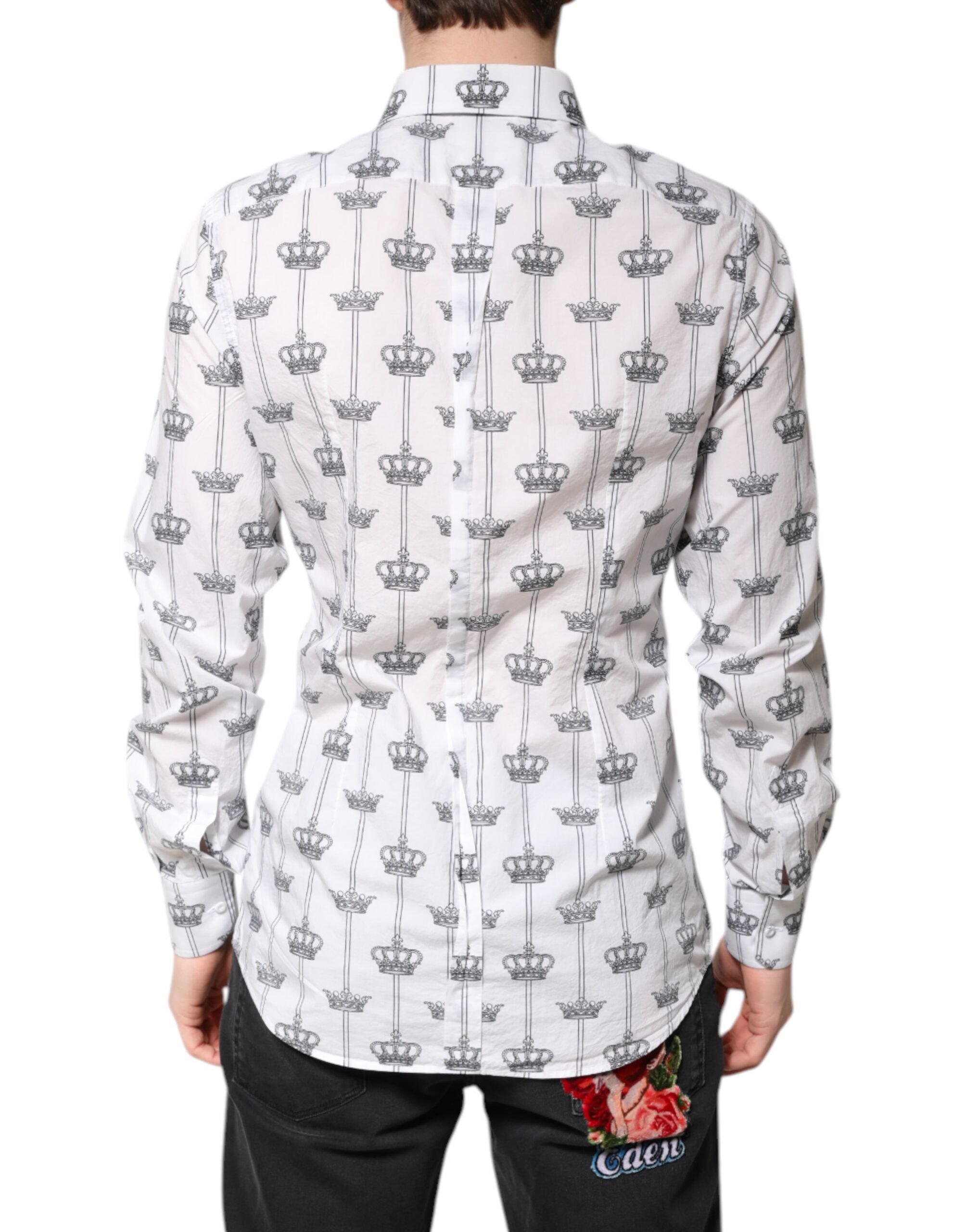 Dolce & Gabbana White Crown Cotton GOLD Formal Dress Shirt