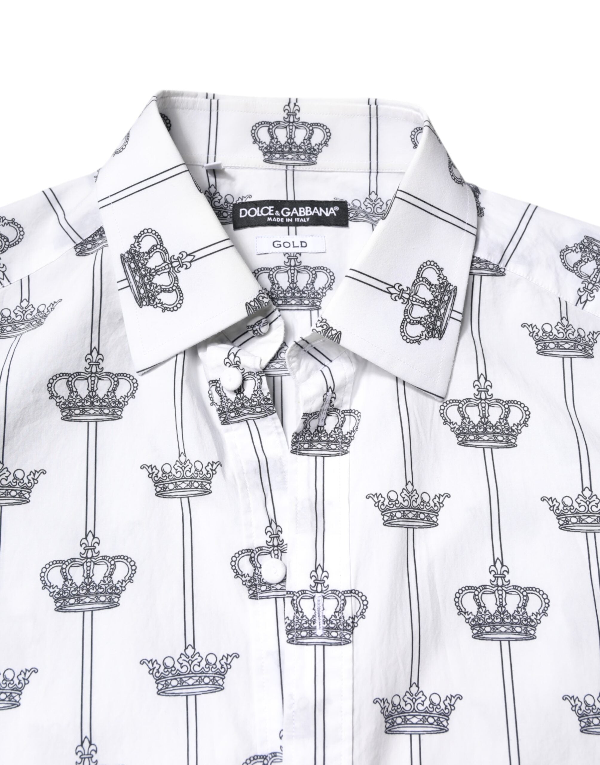 Dolce & Gabbana White Crown Cotton GOLD Formal Dress Shirt