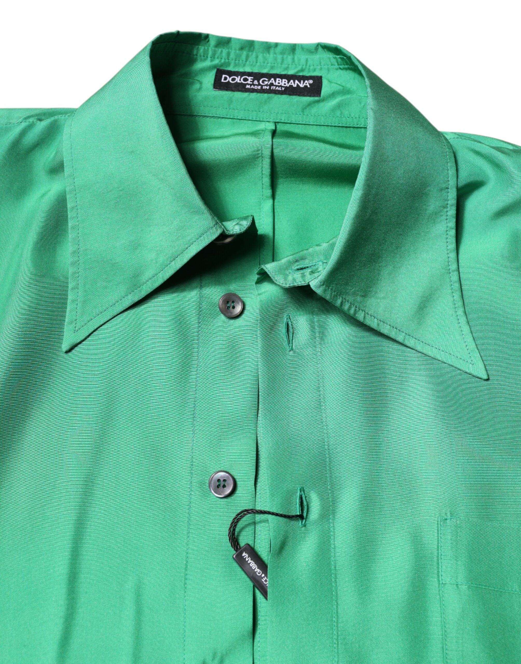 Dolce & Gabbana Green Silk Satin Long Sleeves Casual Shirt