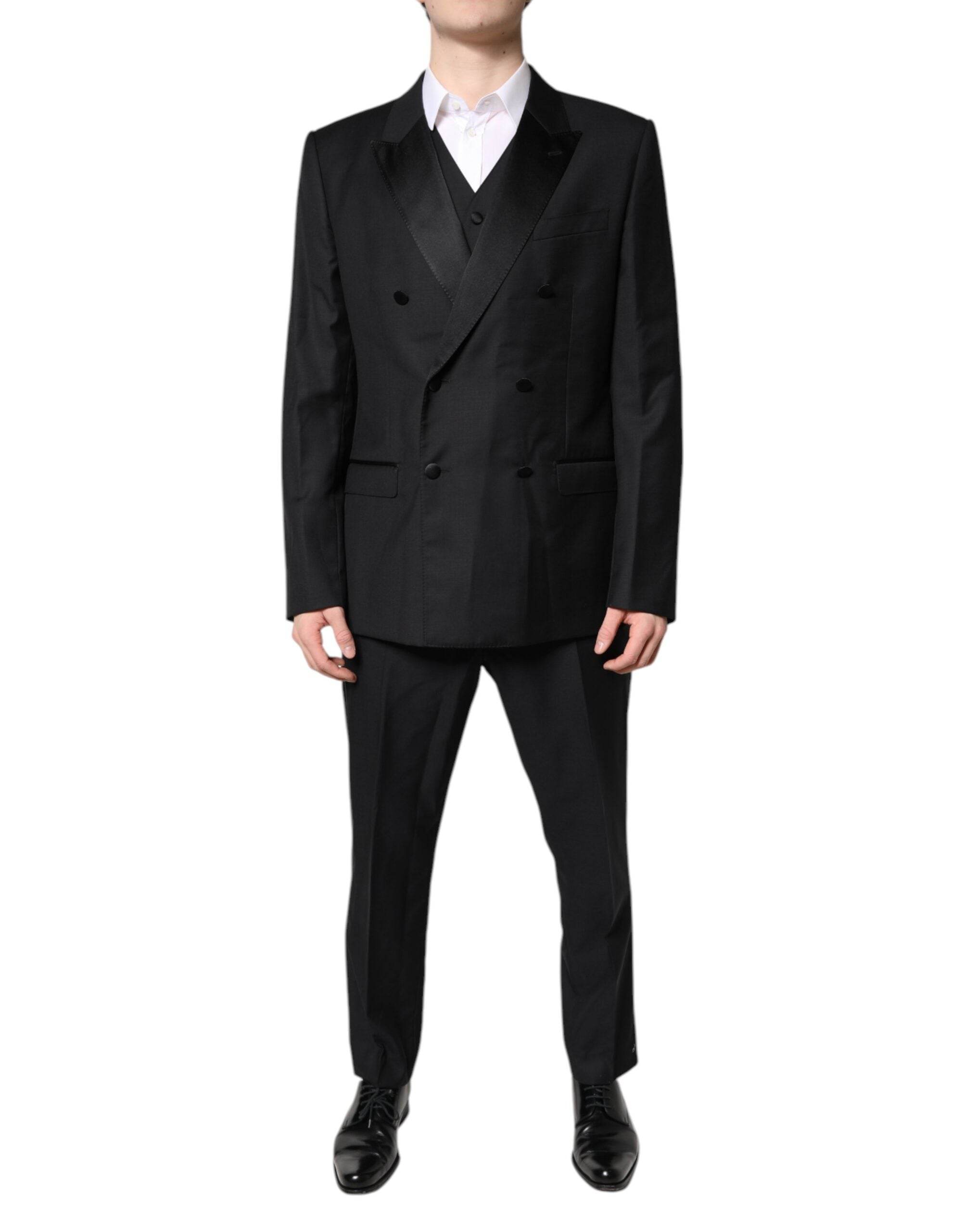Dolce & Gabbana Black Double Breasted Formal 3 Piece Suit - Hilstor