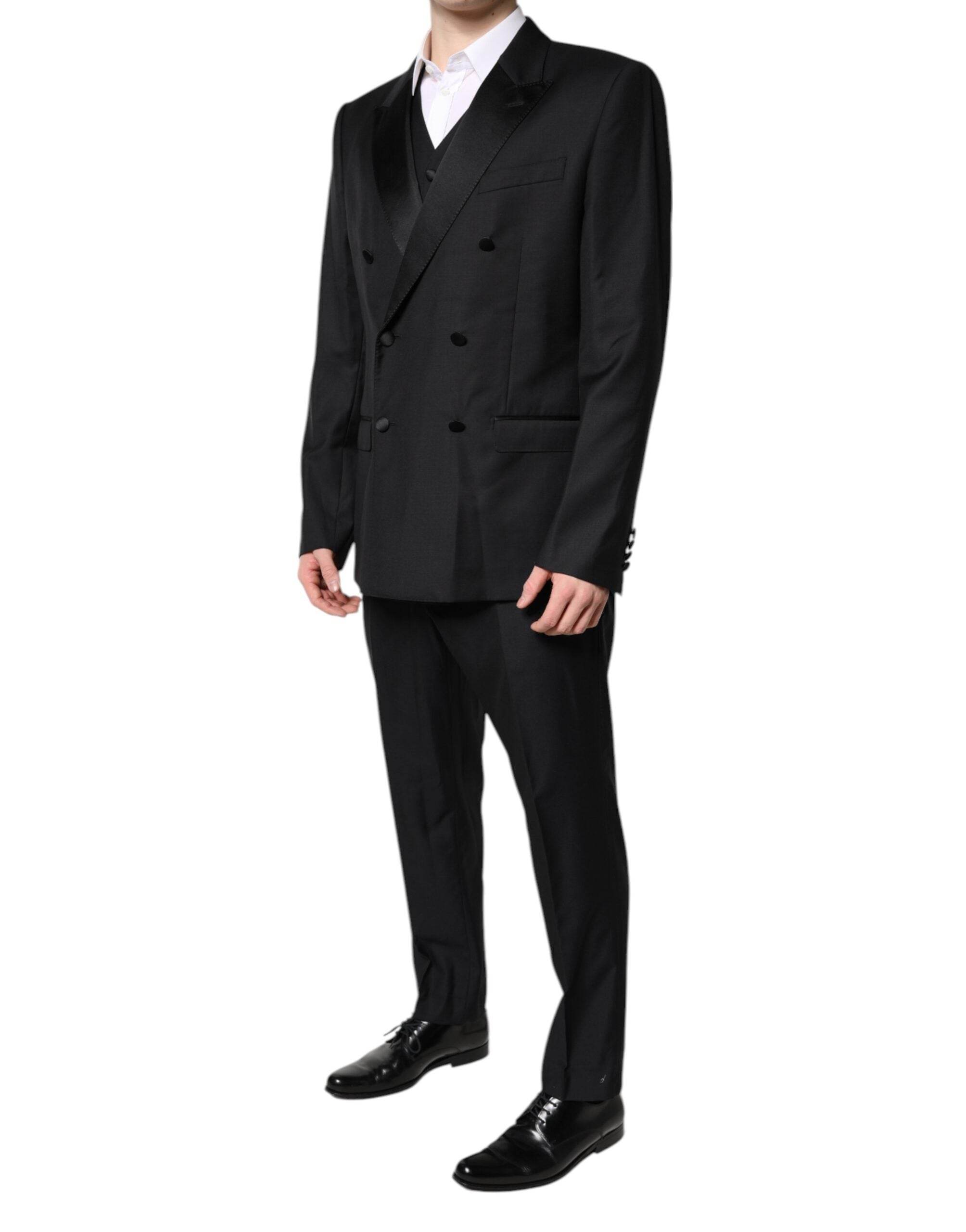 Dolce & Gabbana Black Double Breasted Formal 3 Piece Suit - Hilstor