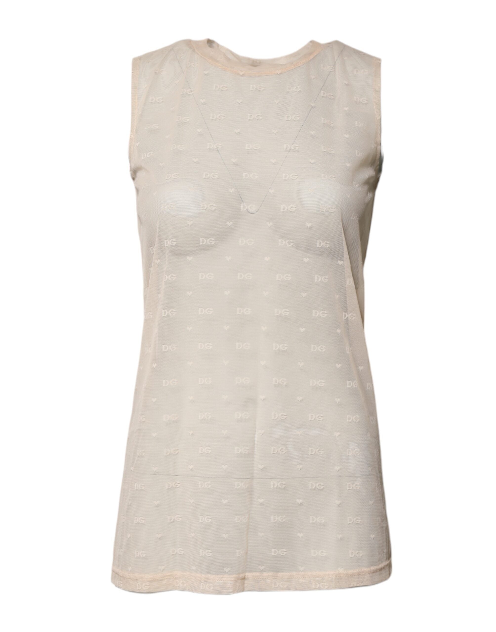 Dolce &amp; Gabbana Elfenbensfarvet Nylon Logo Gennemsigtig Ærmeløs Tanktop