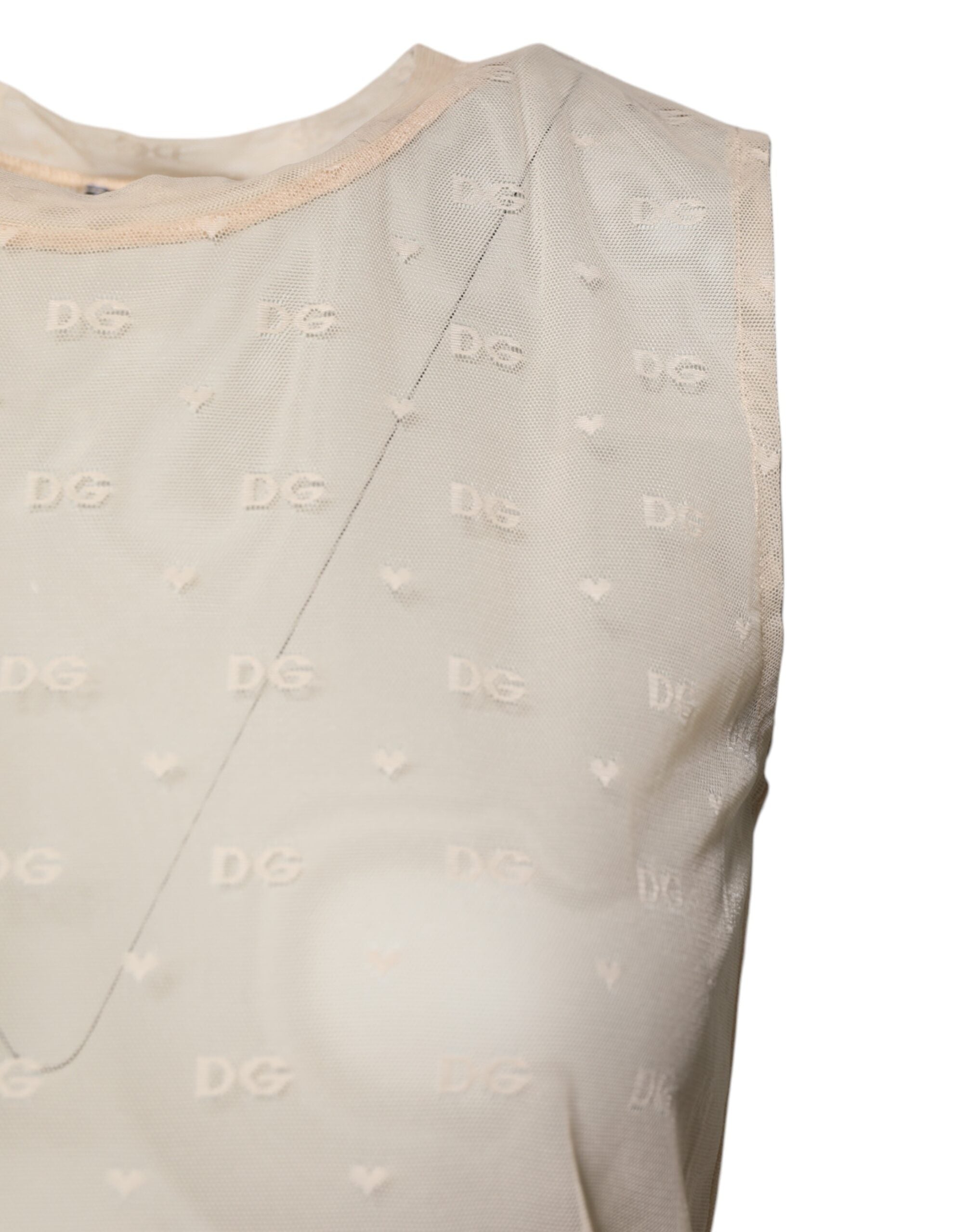 Dolce &amp; Gabbana Elfenbensfarvet Nylon Logo Gennemsigtig Ærmeløs Tanktop
