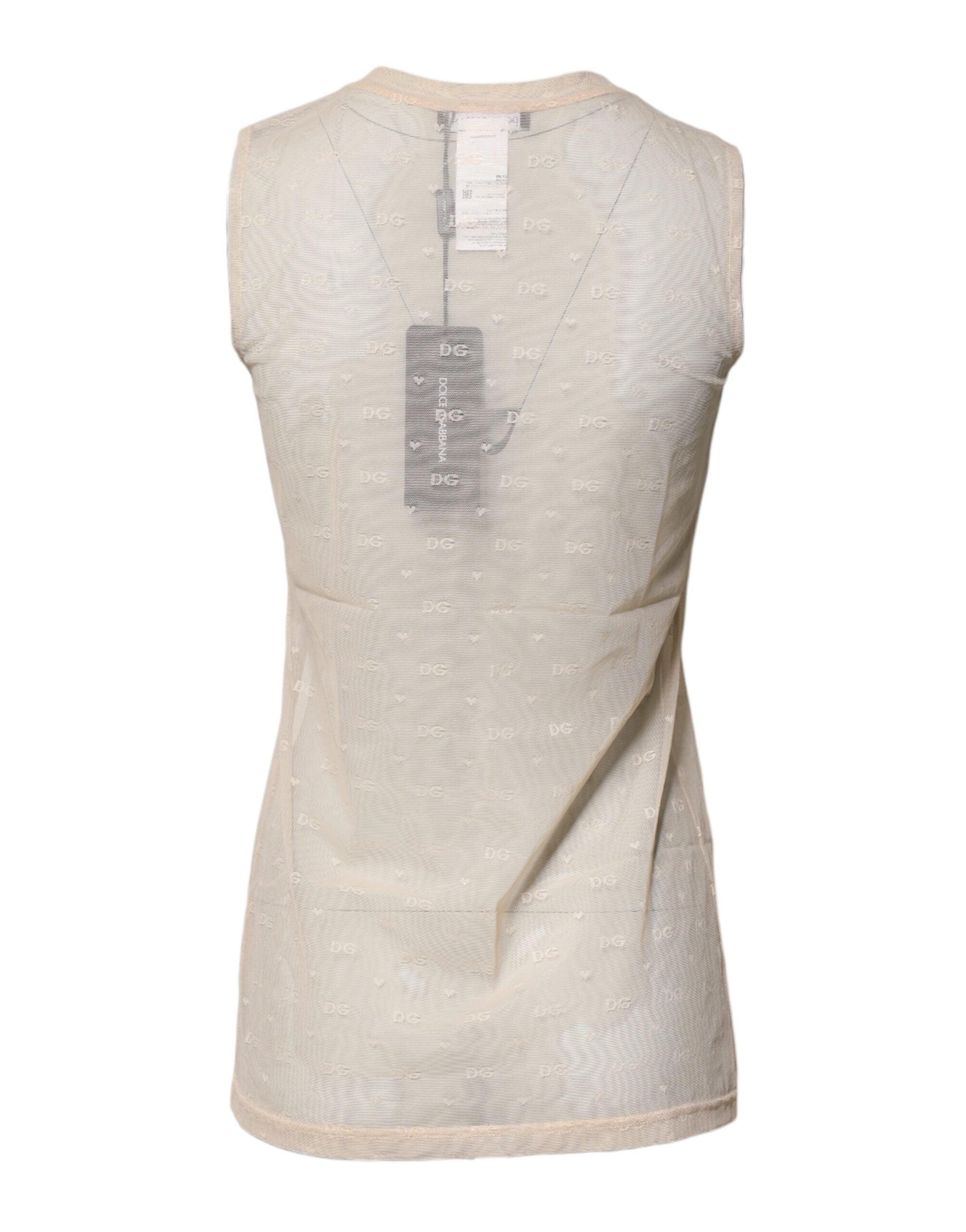 Dolce &amp; Gabbana Elfenbensfarvet Nylon Logo Gennemsigtig Ærmeløs Tanktop