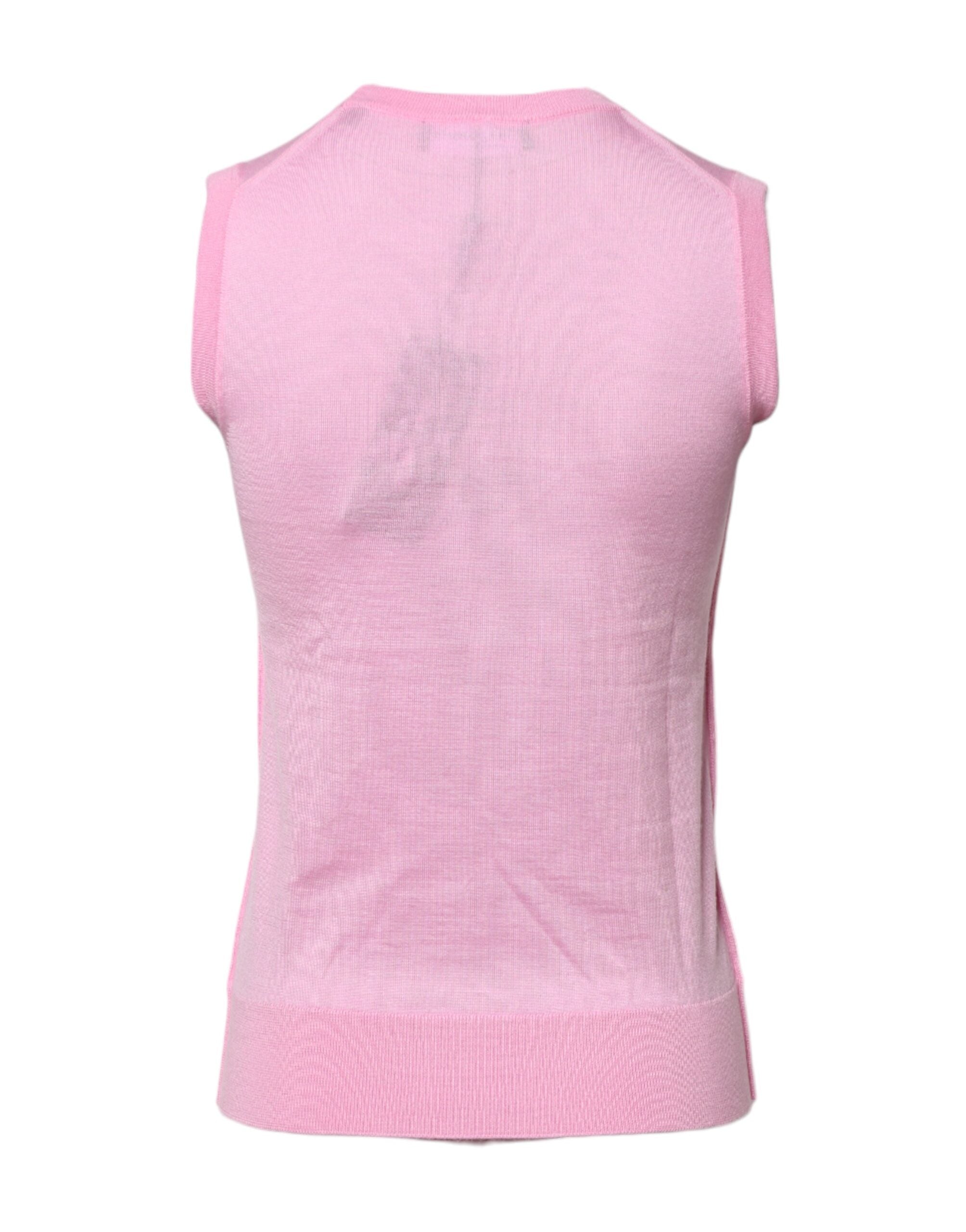 Dolce & Gabbana Pink Cashmere Round Neck Sleeveless Tank Top