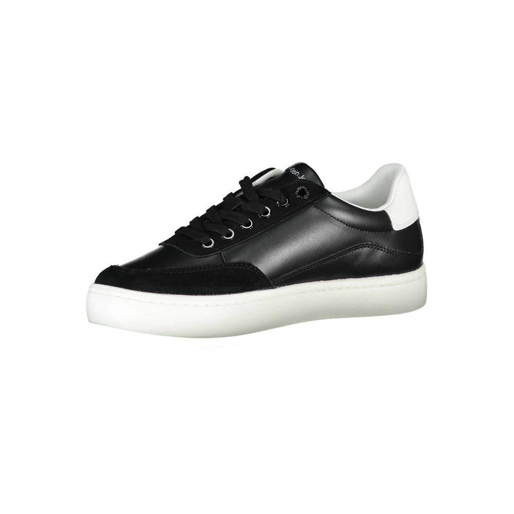Calvin Klein Sleek Black Lace-Up Sneakers With Contrast Details - Hilstor
