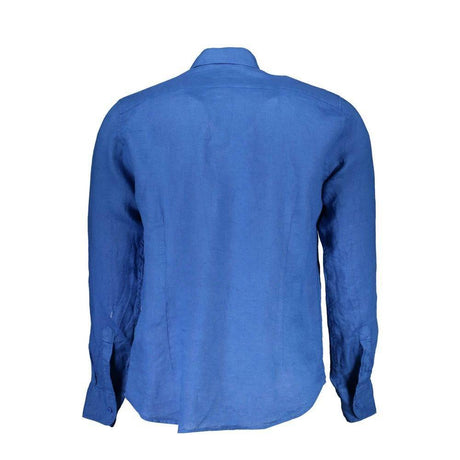 La Martina Blue Linen Men Shirt - Hilstor