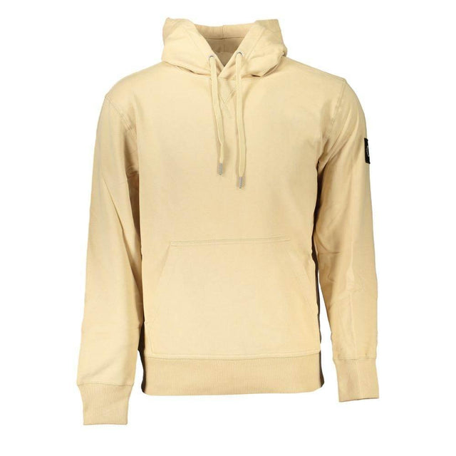 Calvin Klein Beige Brushed Cotton Hoodie with Central Pocket - Hilstor