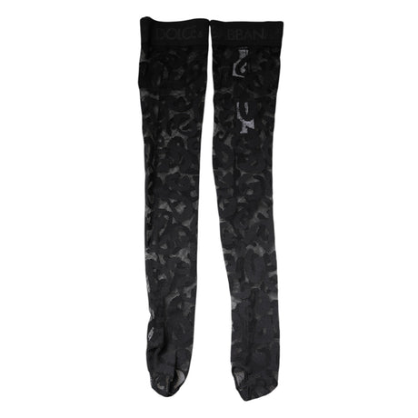 Dolce &amp; Gabbana Sorte Blomsterblonde Bomulds Stretch Strømpebukser