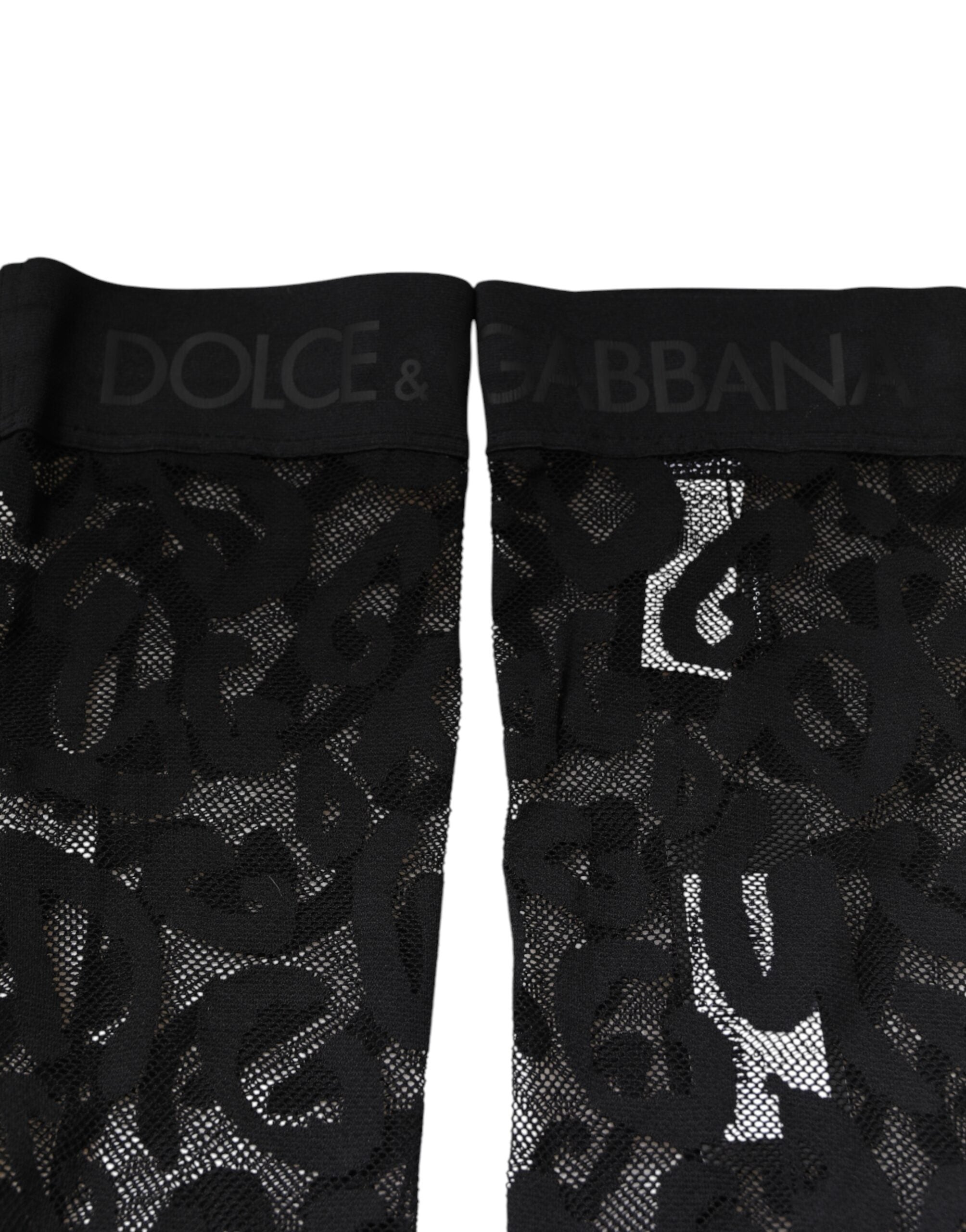 Dolce &amp; Gabbana Svarta Blommiga Spetsstrumpor i Bomull Stretchig