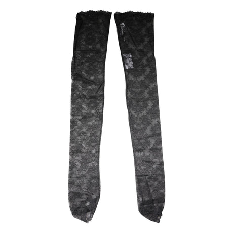 Dolce &amp; Gabbana Sorte Blomsterblonde Bomulds Stretch Strømpebukser