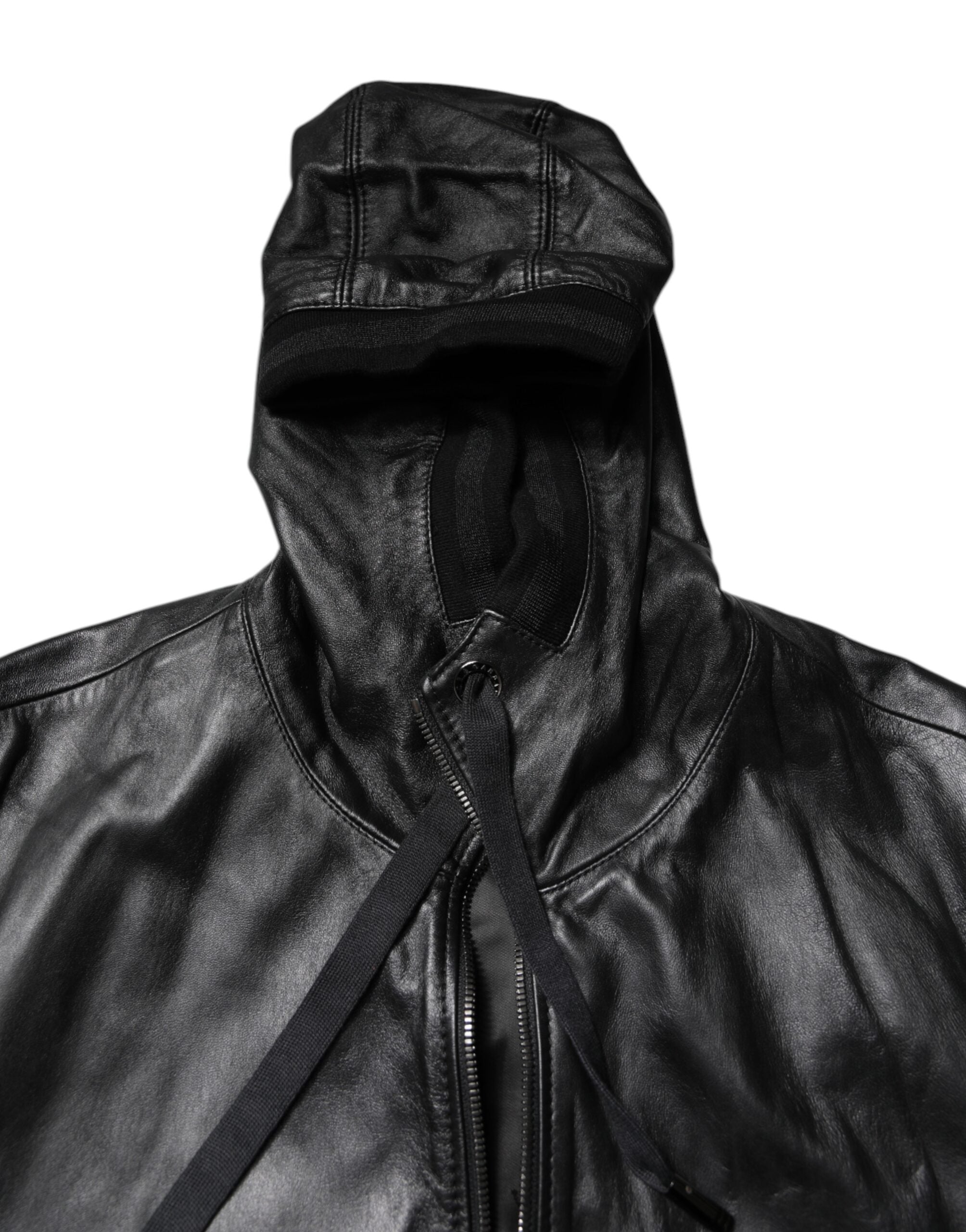 Dolce & Gabbana Black Lambskin Leather Full Zip Biker Jacket