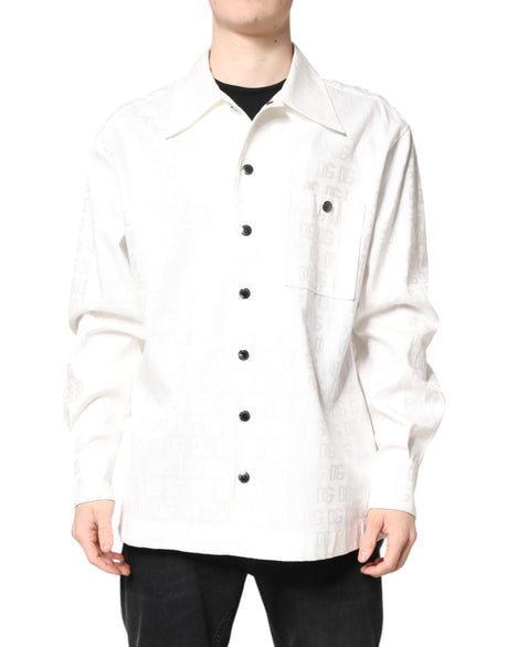 Dolce & Gabbana White DG Monogram Cotton Button Down Shirt