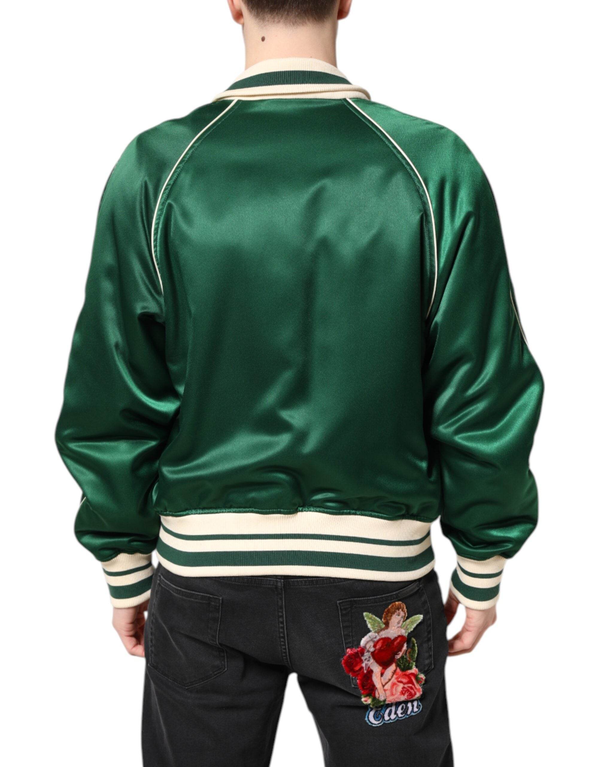 Dolce & Gabbana Green Floral DG Logo Full Zip Bomber Jacket - Hilstor