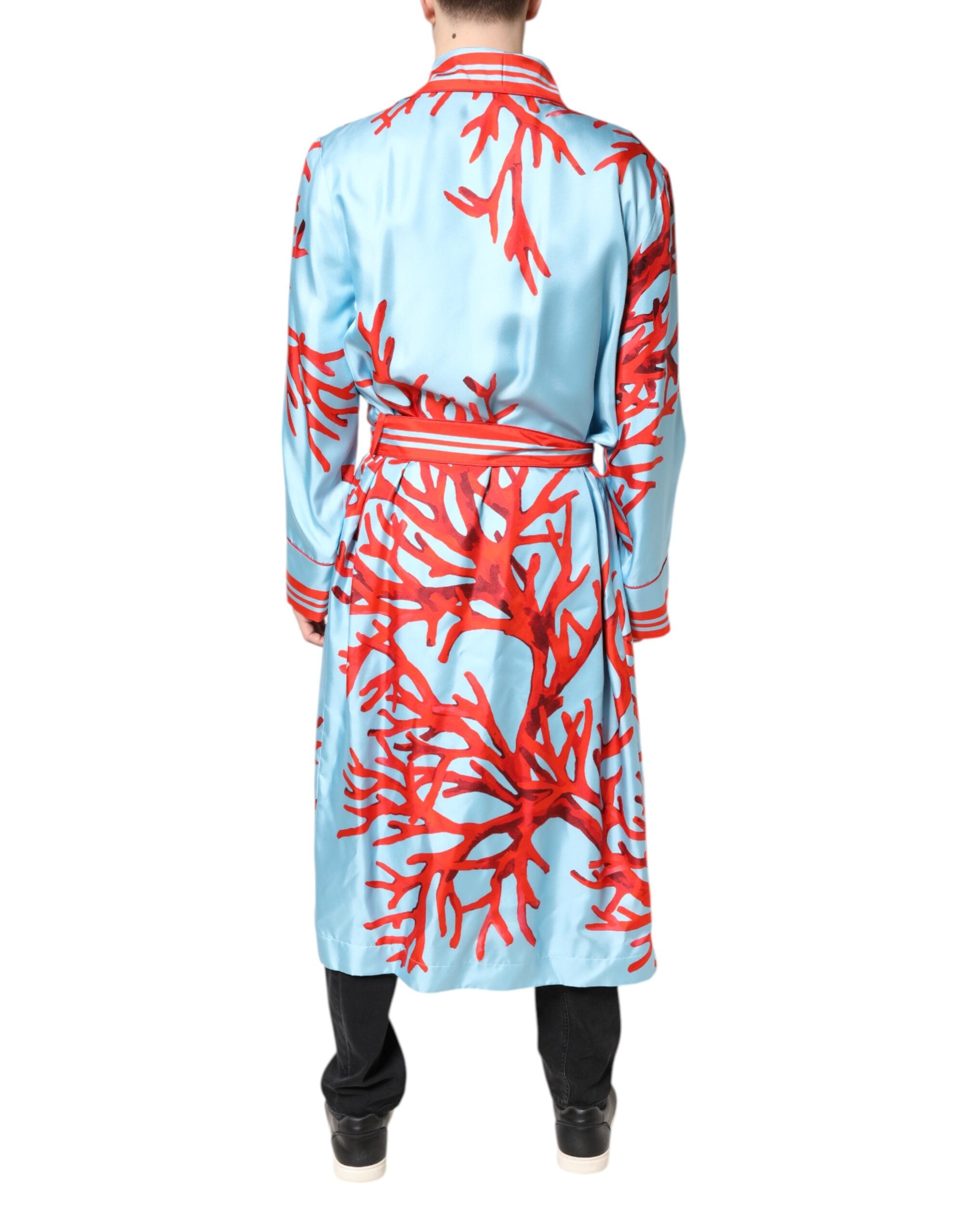 Dolce &amp; Gabbana Blå Rød Koral Print Wrap Robe Coat Jakke