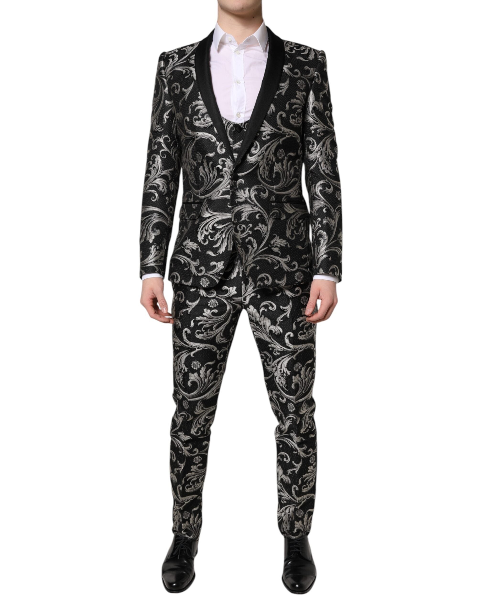Dolce &amp; Gabbana Sort Grå MARTINI Jacquard Herre 3-delt Jakkesæt