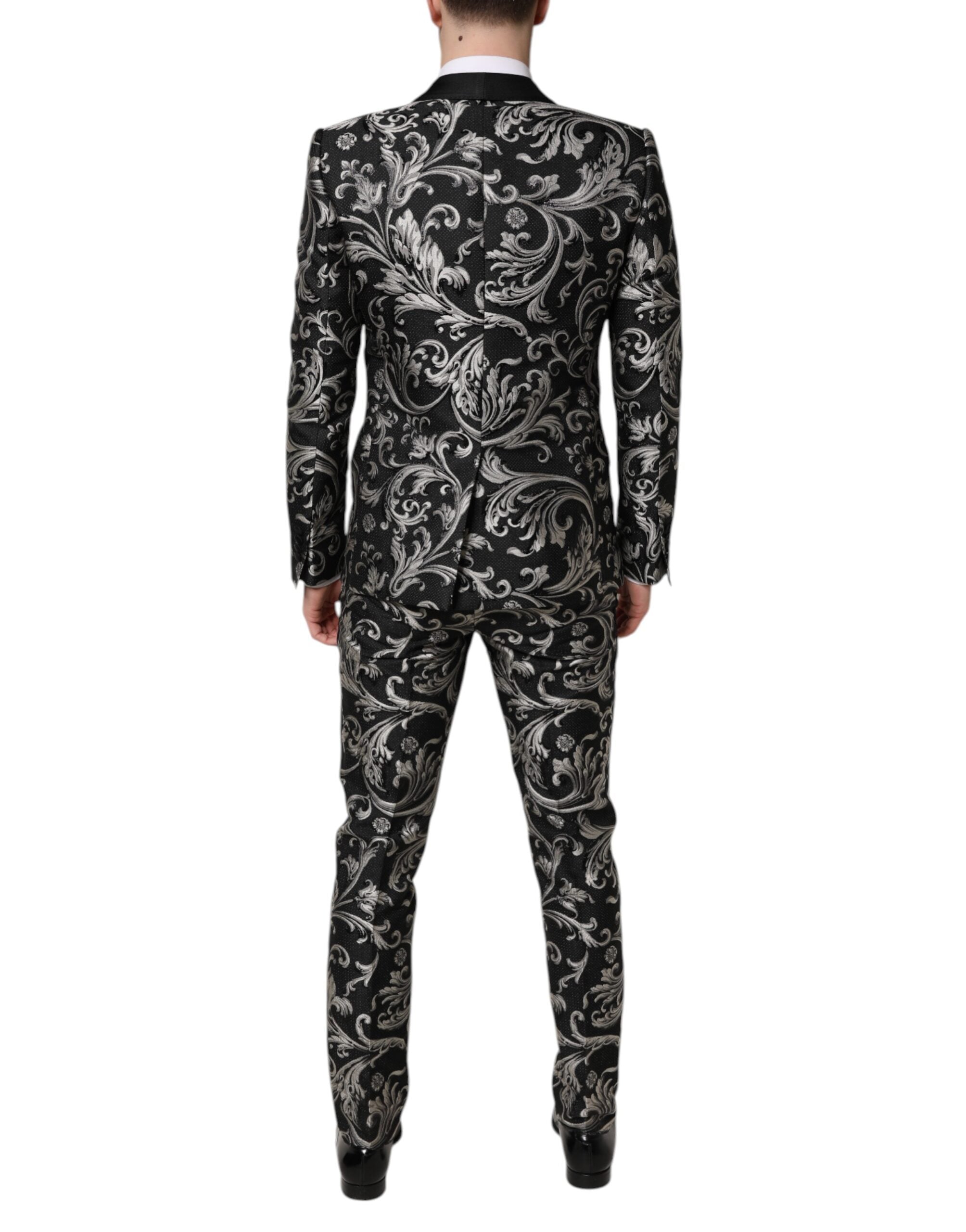 Dolce &amp; Gabbana Sort Grå MARTINI Jacquard Herre 3-delt Jakkesæt