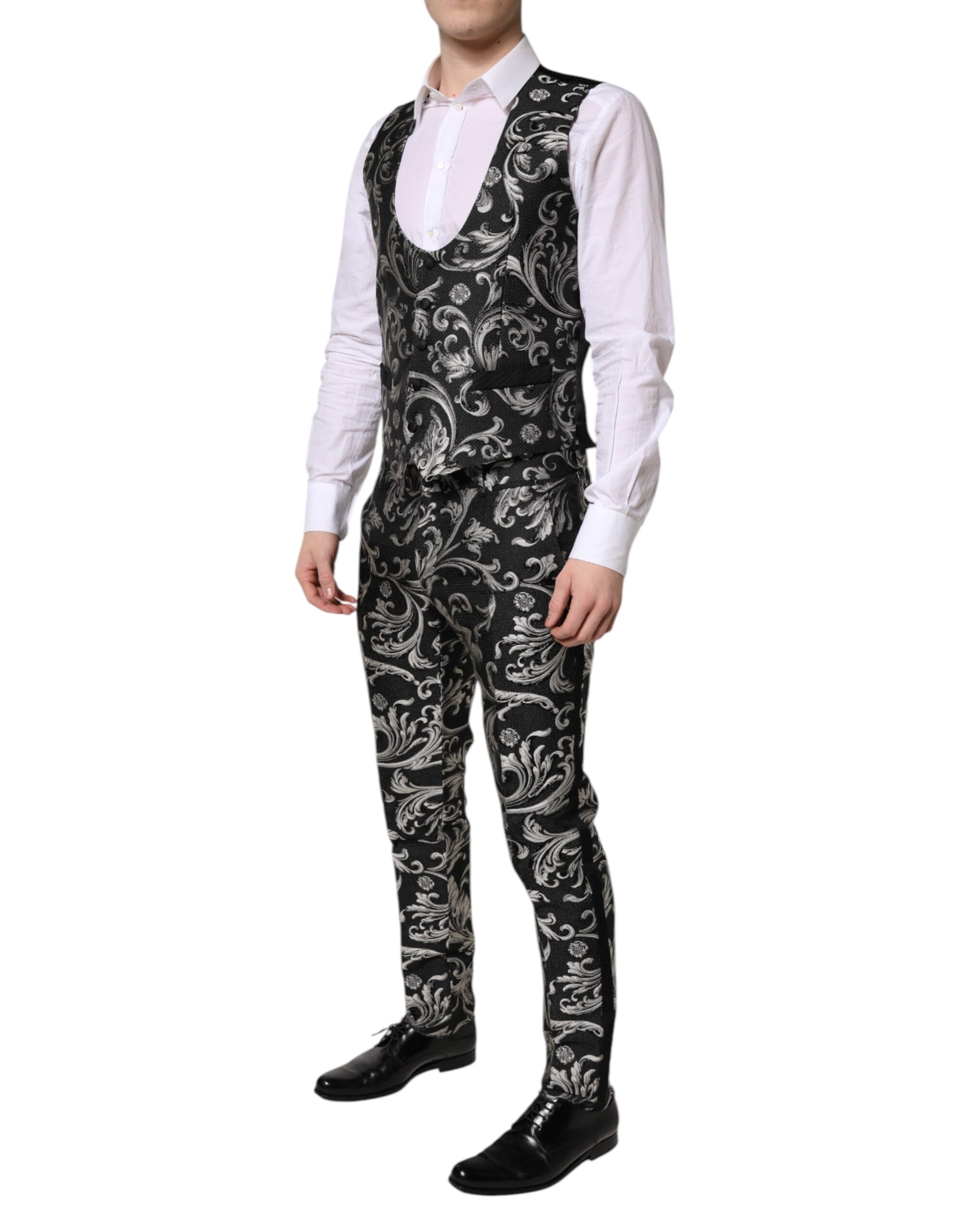 Dolce &amp; Gabbana Sort Grå MARTINI Jacquard Herre 3-delt Jakkesæt